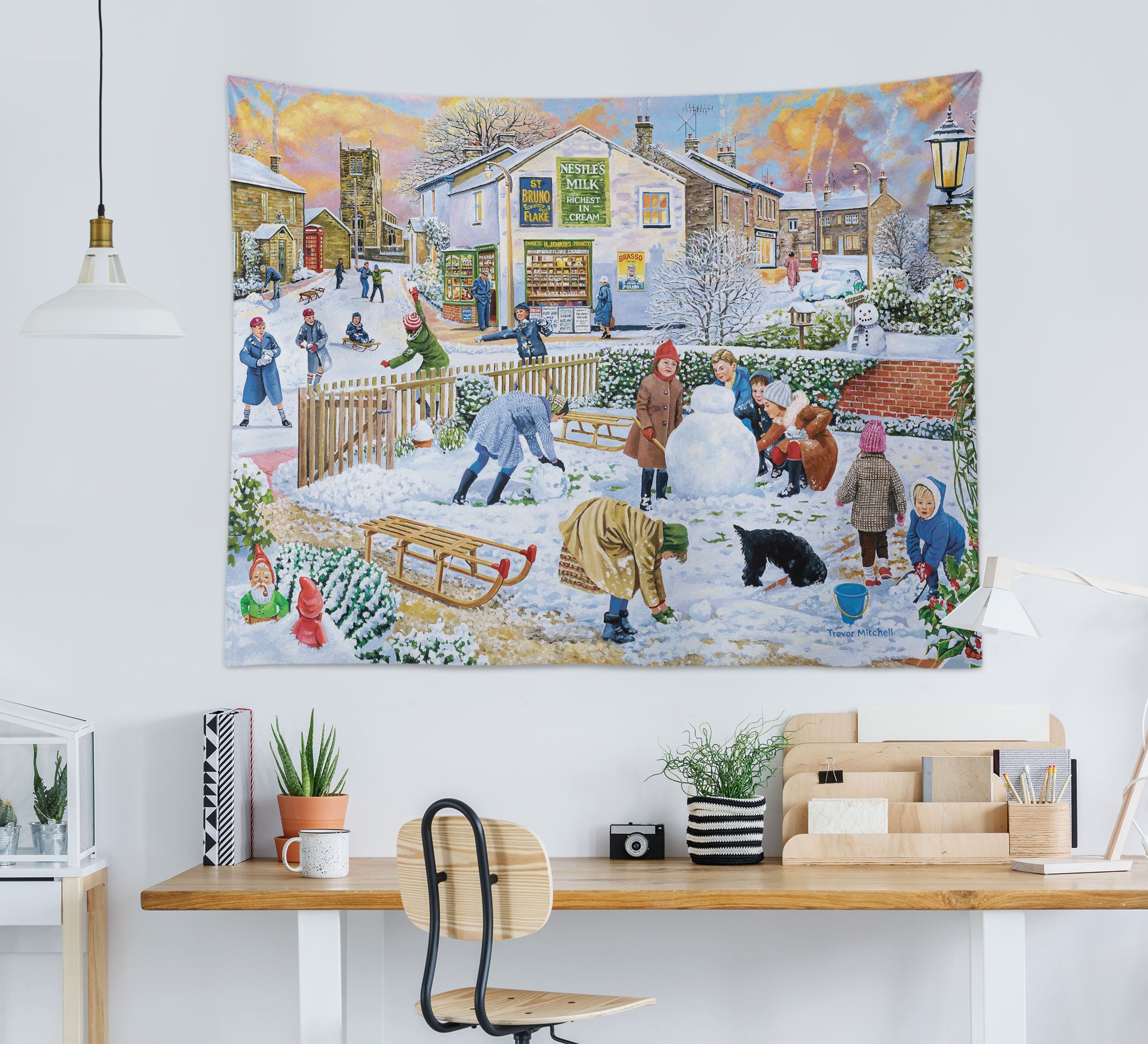 3D Snowman Playing Child 112107 Trevor Mitchell Tapestry Hanging Cloth Hang