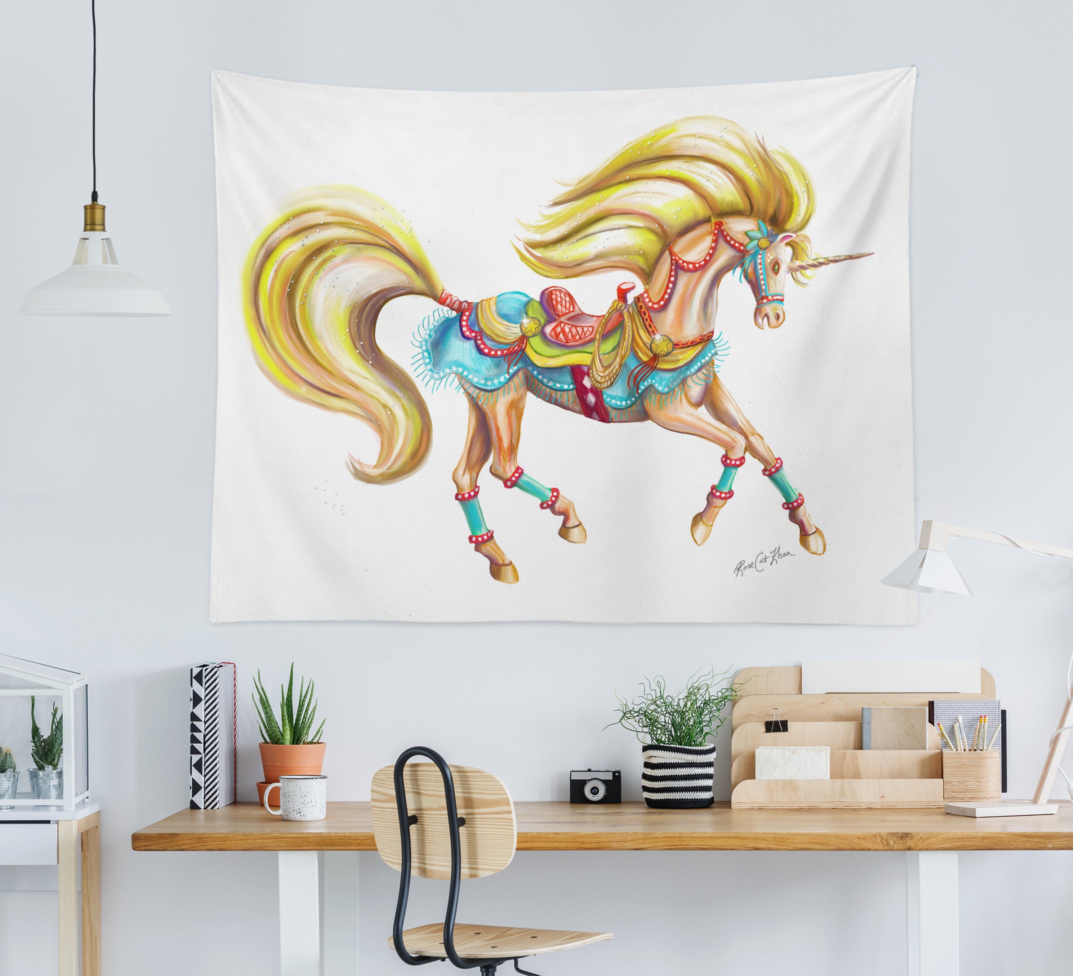 3D Yellow Unicorn 5210 Rose Catherine Khan Tapestry Hanging Cloth Hang