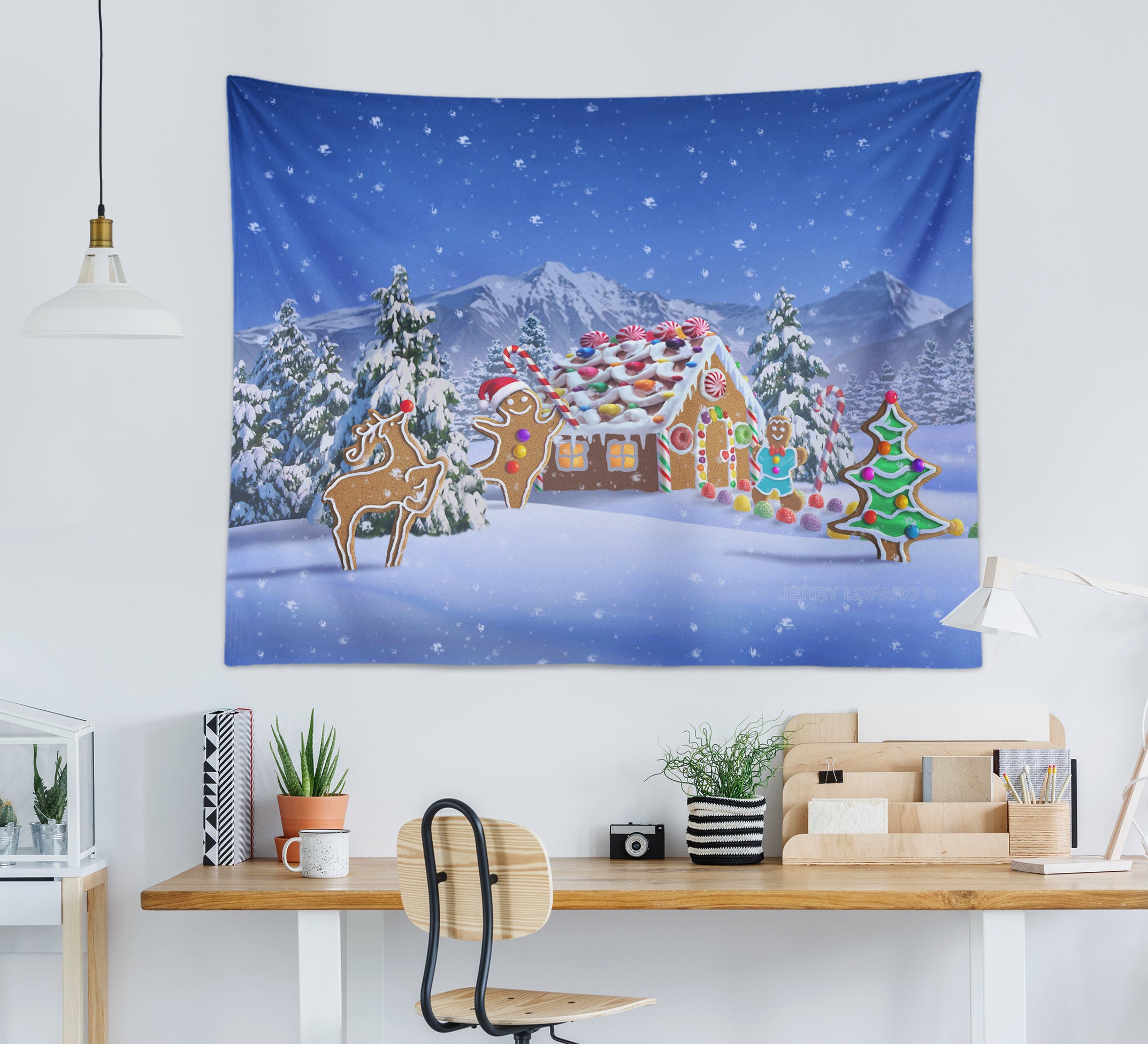 3D Snow Cabin Christmas Tree 111130 Jerry LoFaro Tapestry Hanging Cloth Hang