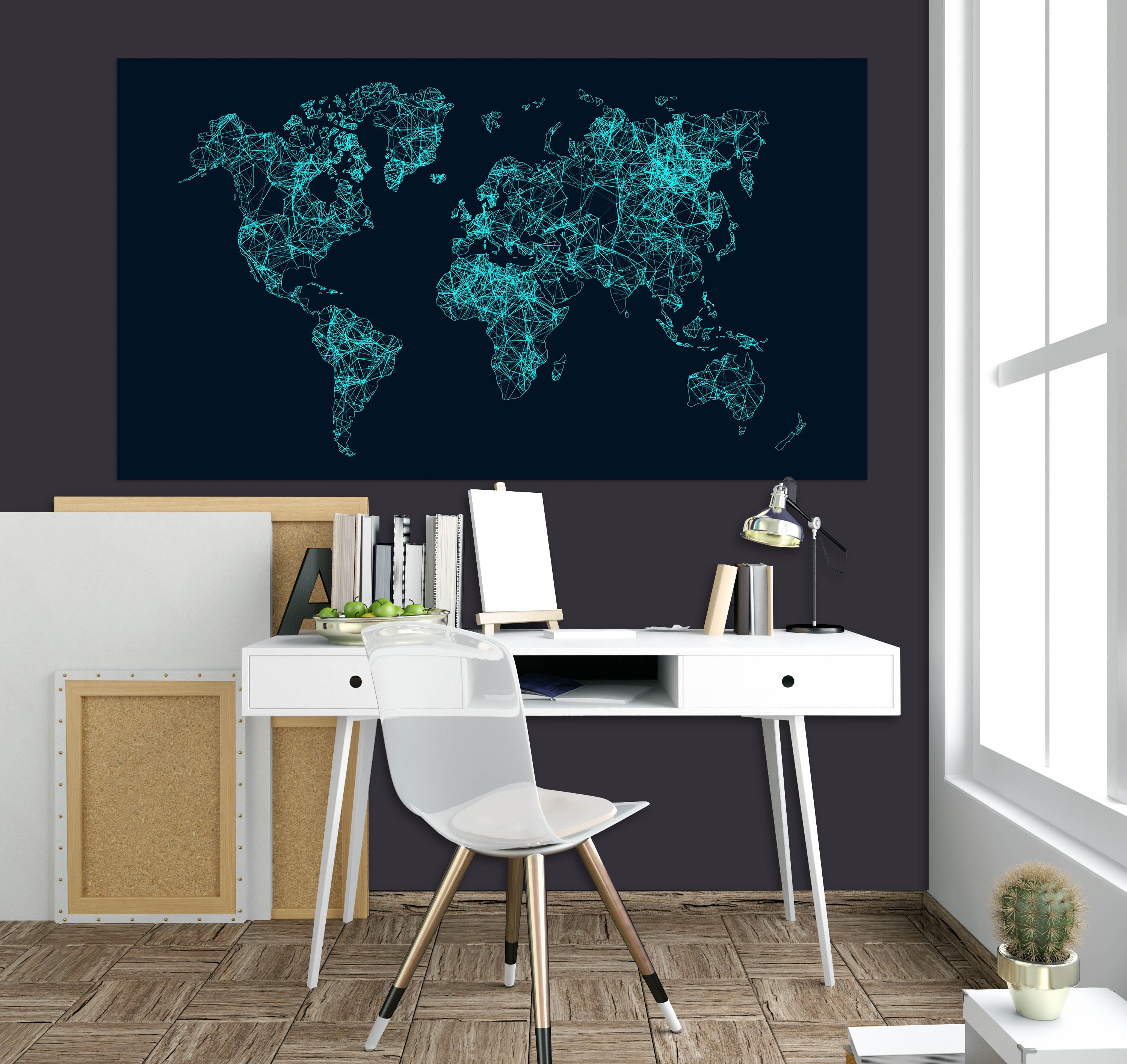 3D Land Night 293 World Map Wall Sticker