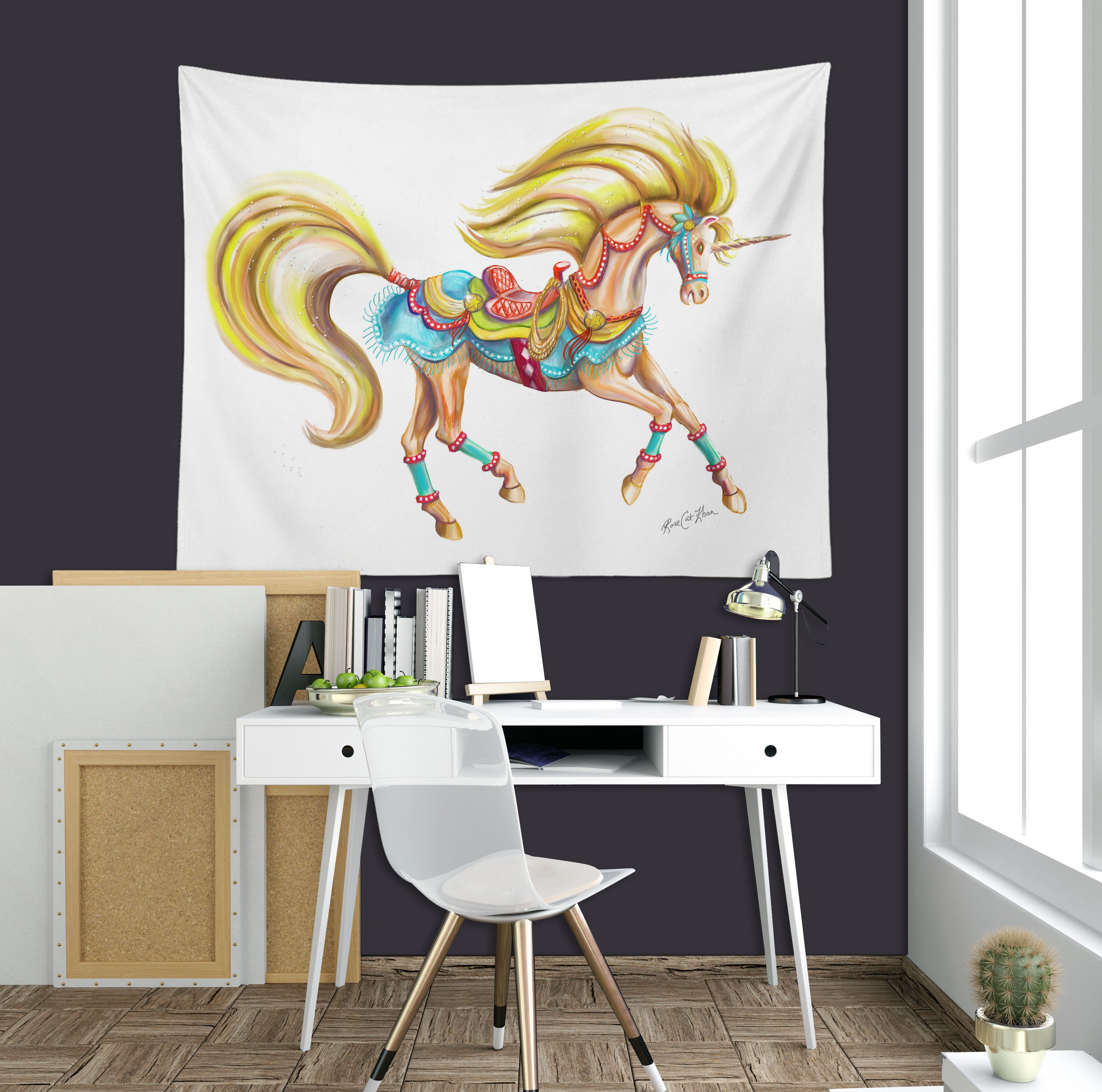 3D Yellow Unicorn 5210 Rose Catherine Khan Tapestry Hanging Cloth Hang