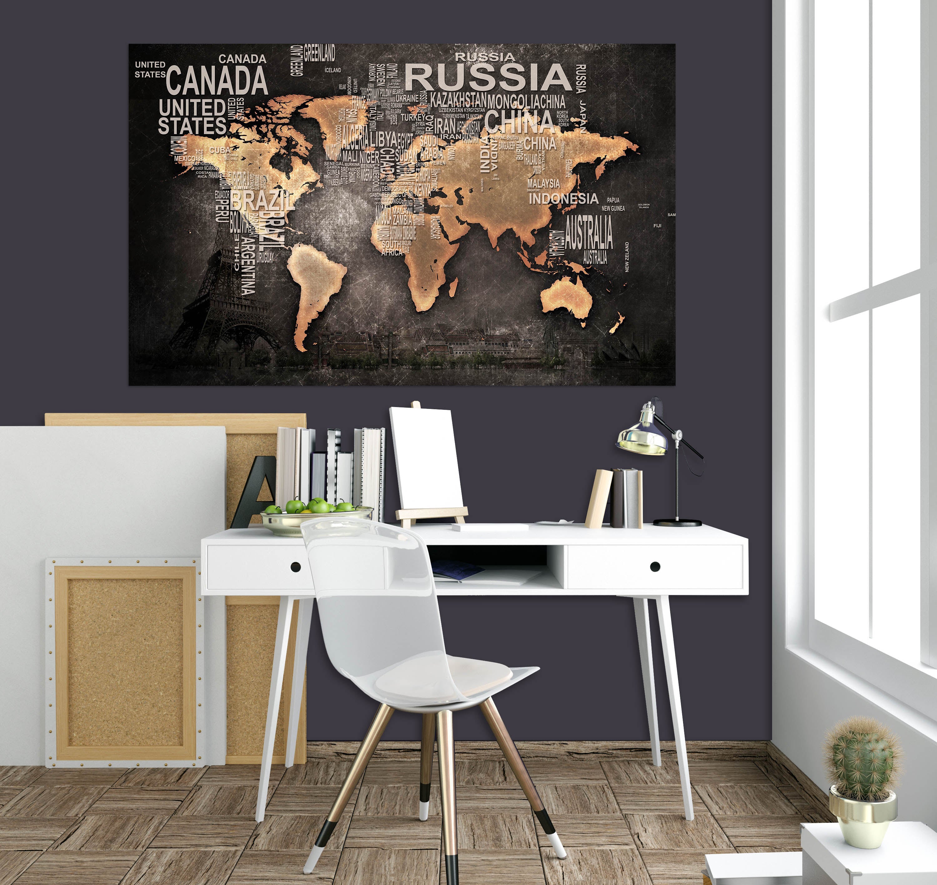 3D Gold Pattern 115 World Map Wall Sticker