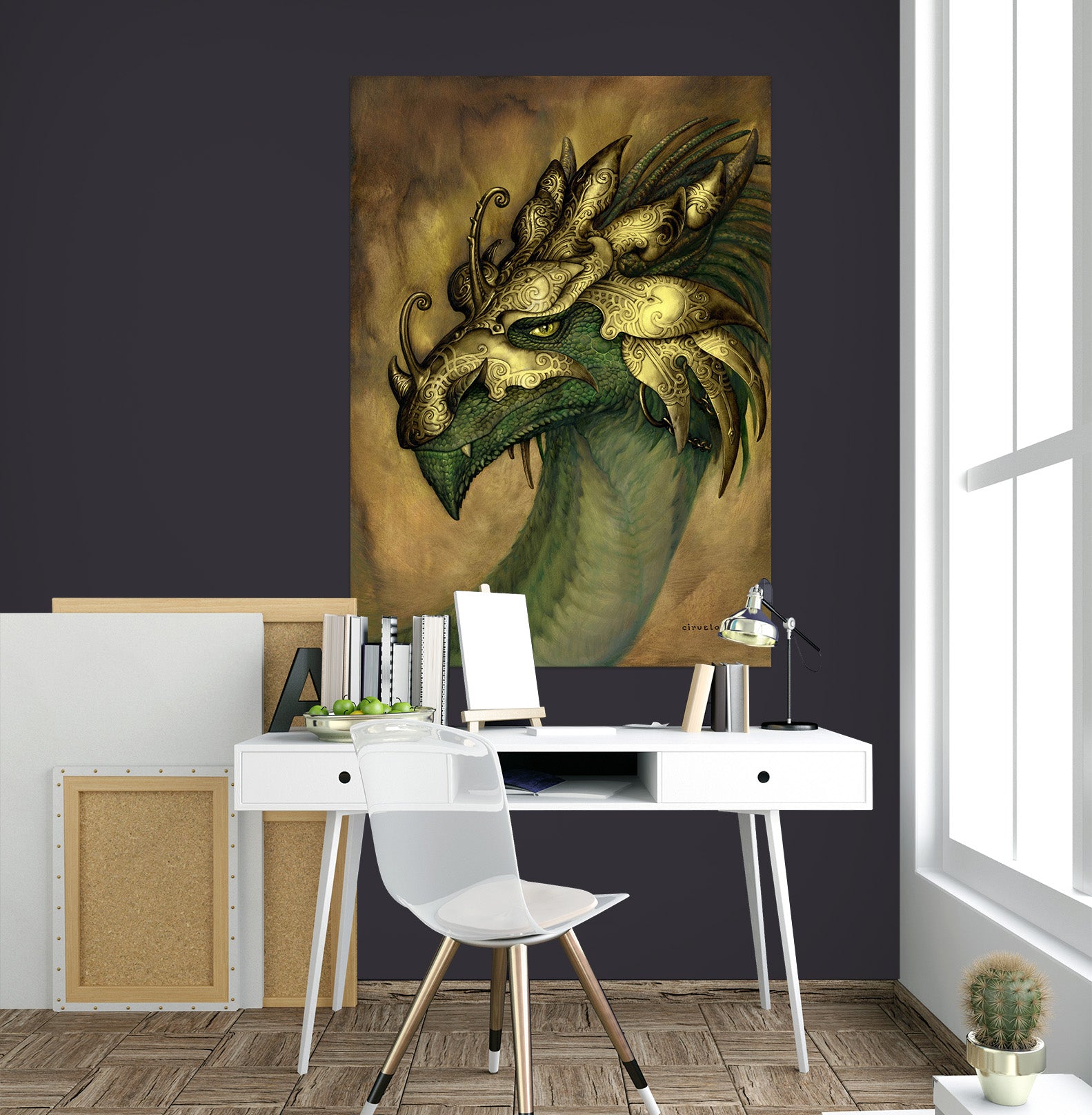 3D Green-Gold Dragon 8131 Ciruelo Wall Sticker