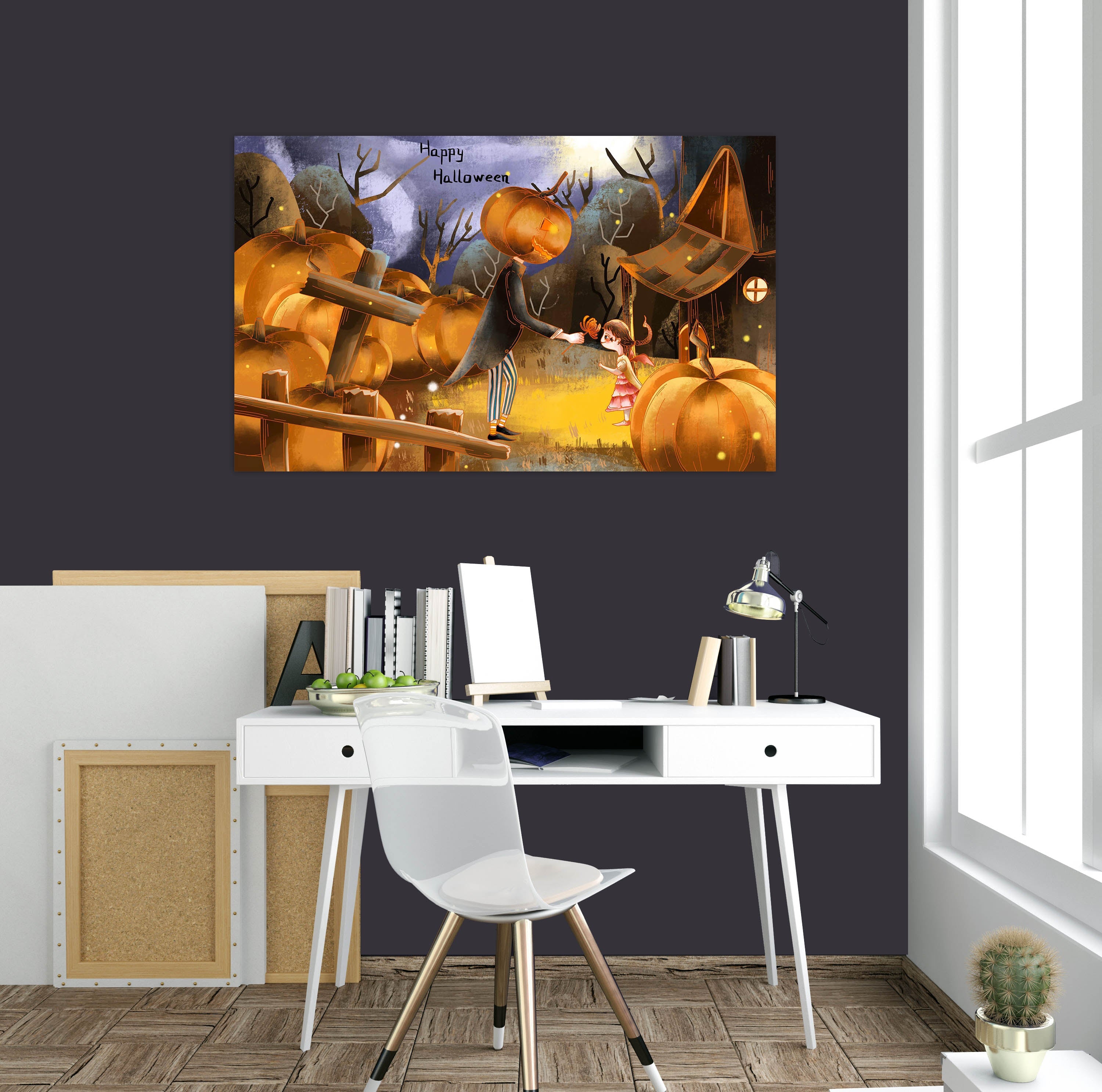 3D Pumpkin Man Girl 011 Halloween Wall Stickers Wallpaper AJ Wallpaper 2