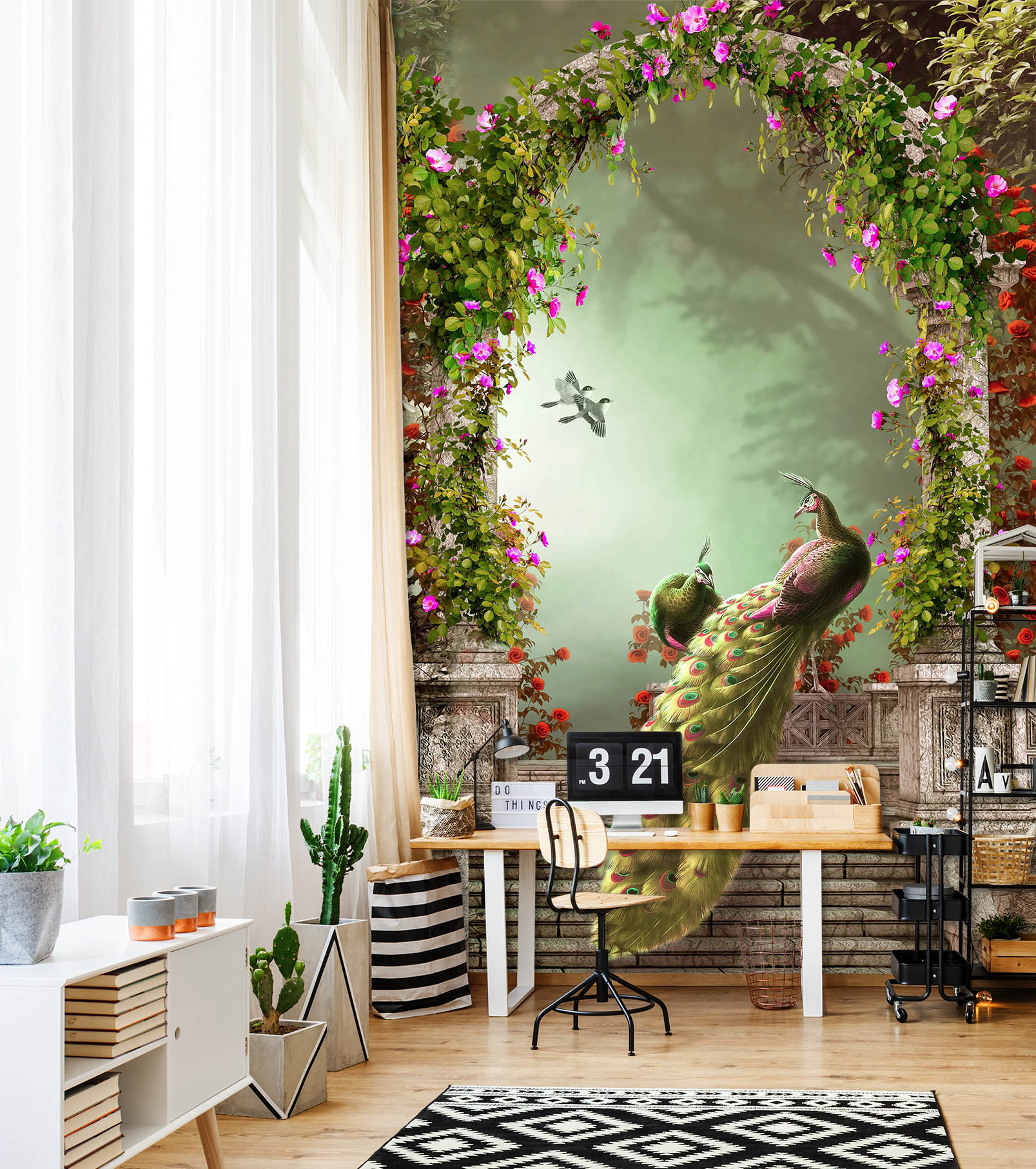 3D Green Peacock 1017 Wall Murals