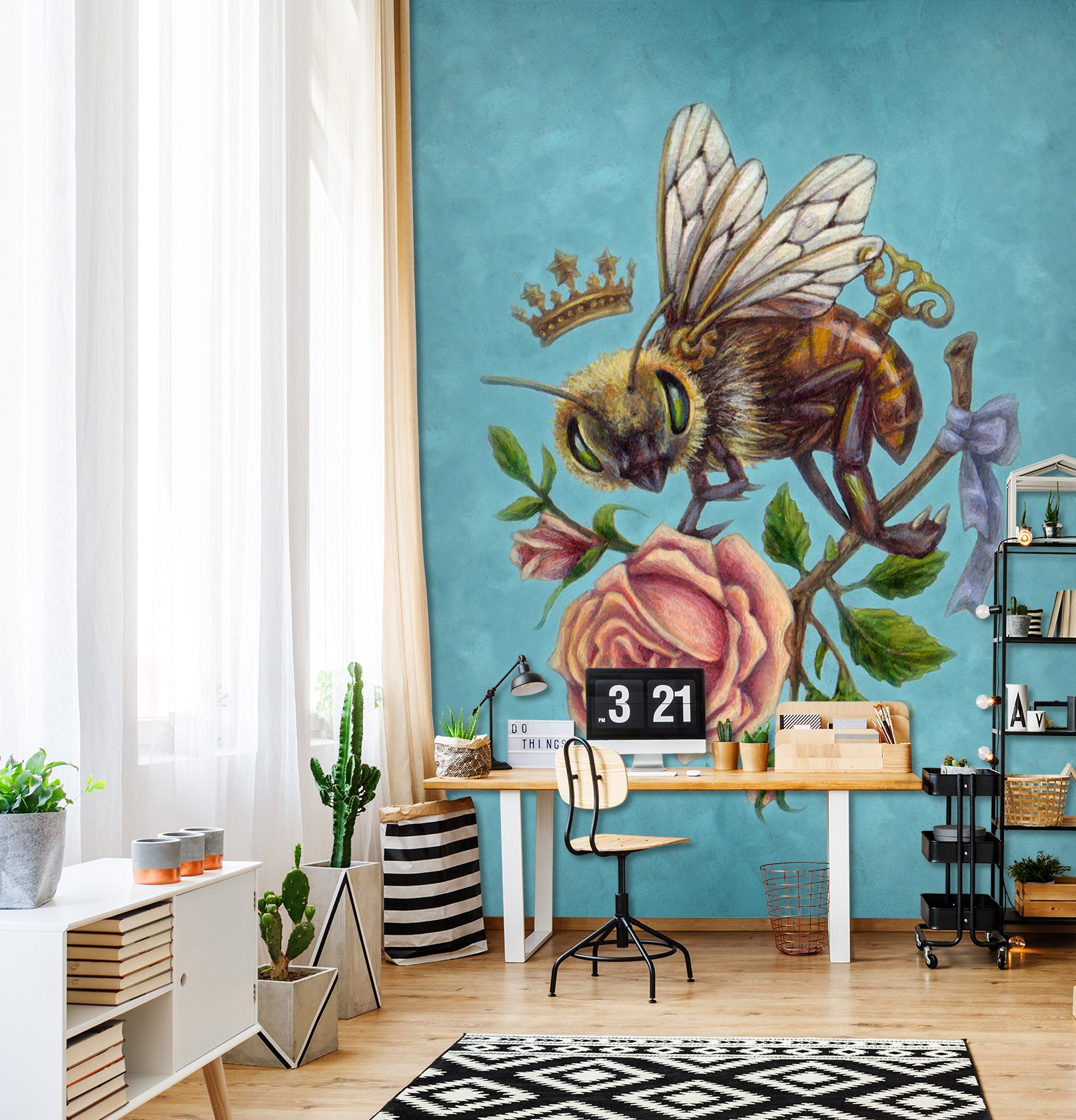 3D Pink Rose Bee 8796 Brigid Ashwood Wall Mural Wall Murals