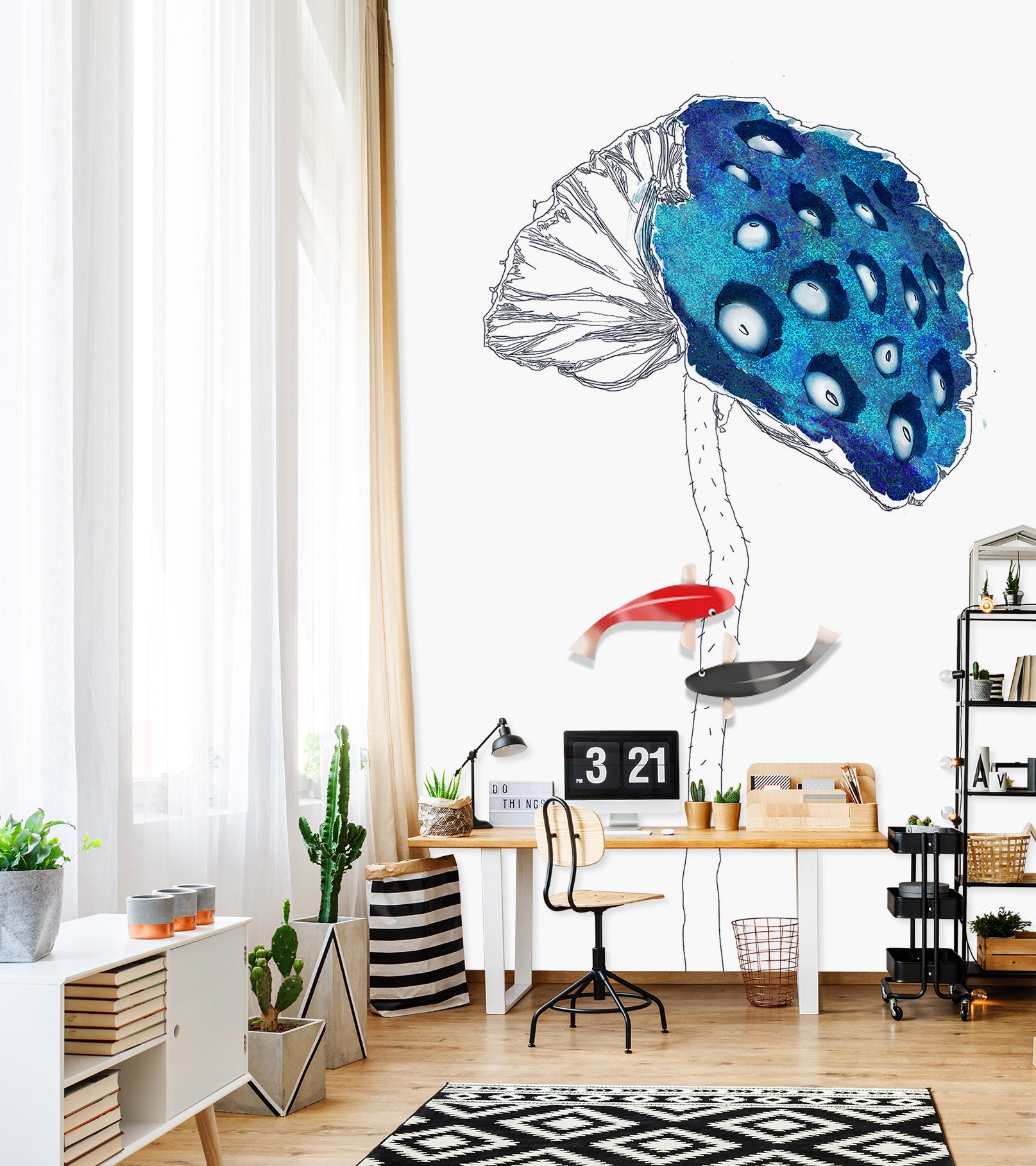 3D Fish Lotus 1820 Wall Murals