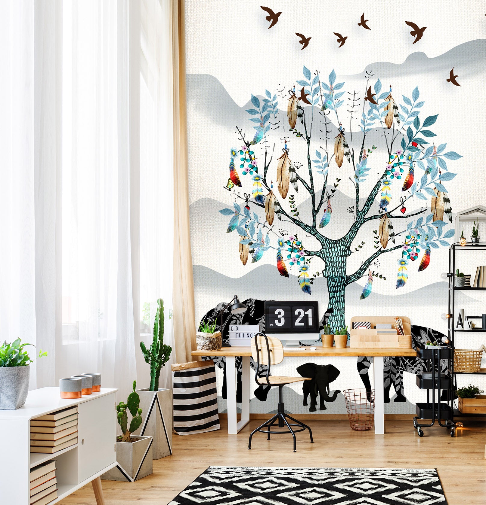 3D Baby Elephant Family 051 Wall Murals