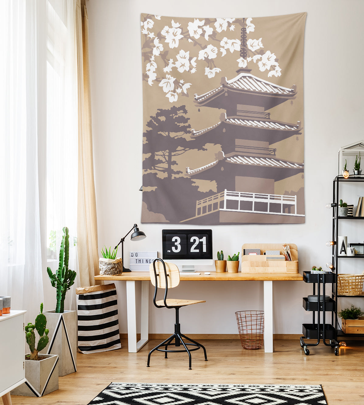 3D Cherry Blossom Pavilion 5340 Steve Read Tapestry Hanging Cloth Hang