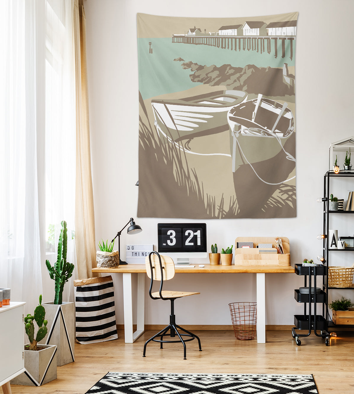 3D Seaside Boat 5377 Steve Read Tapestry Hanging Cloth Hang