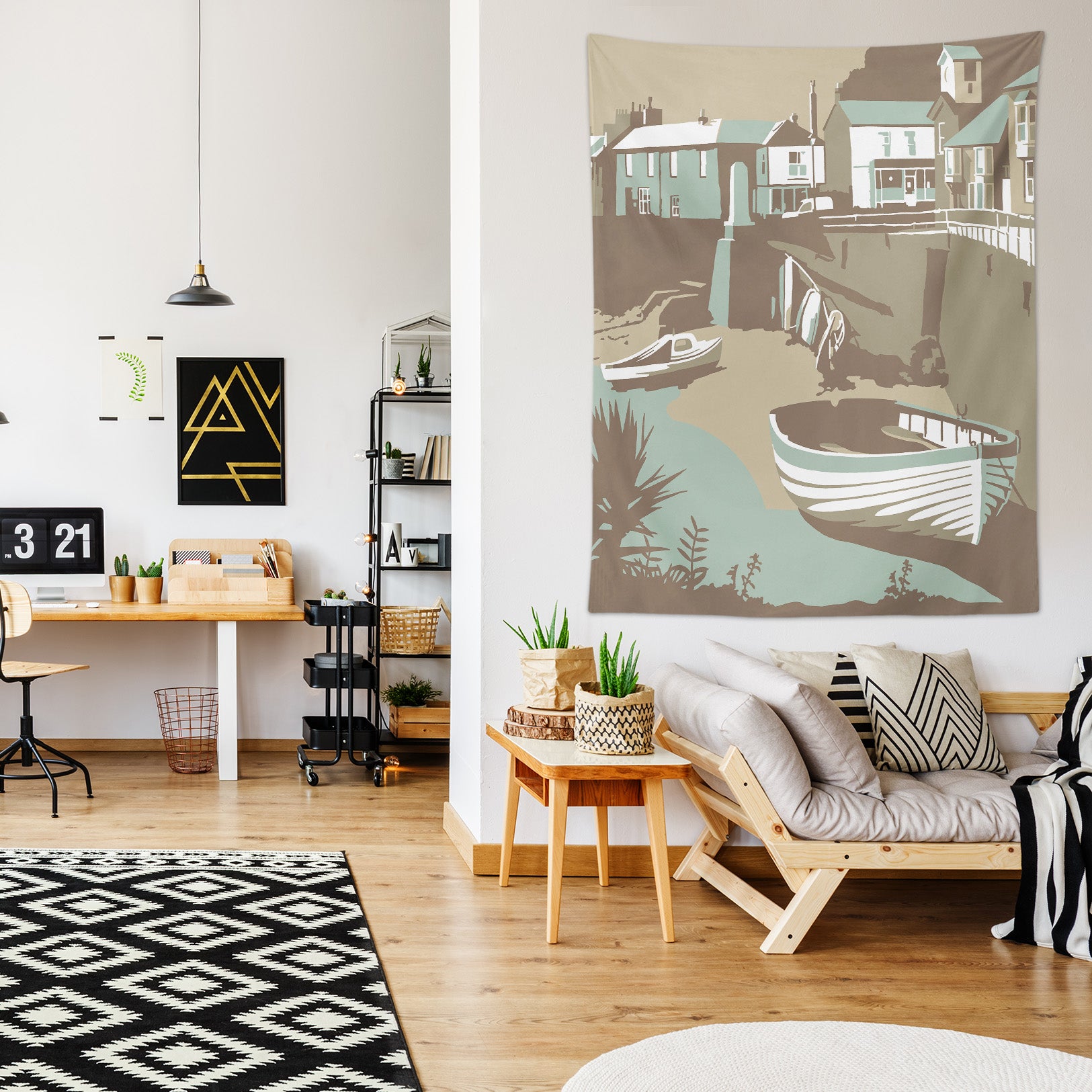 3D Fishing Village 5348 Steve Read Tapestry Hanging Cloth Hang