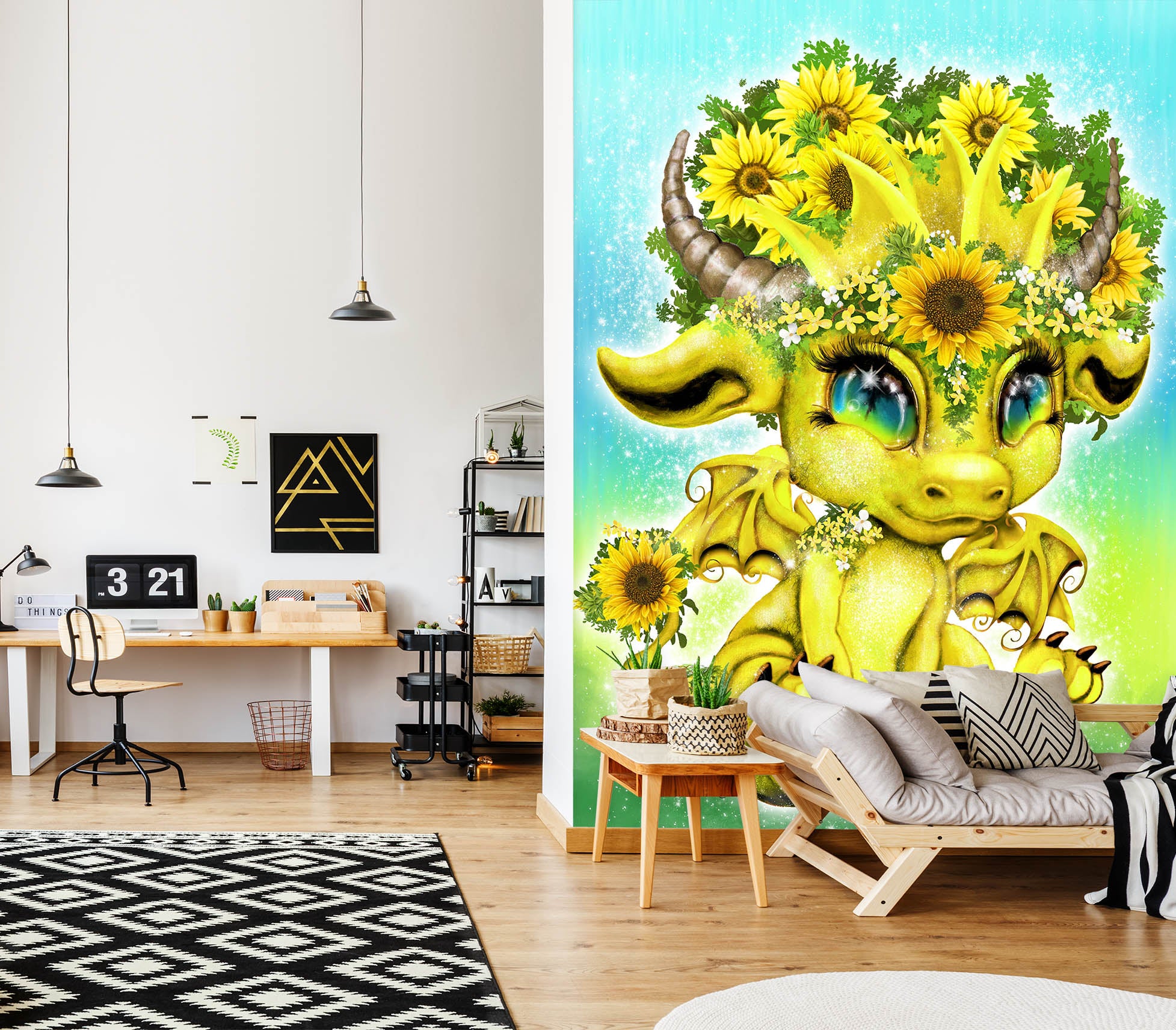 3D Sunflower Dragon 8471 Sheena Pike Wall Mural Wall Murals