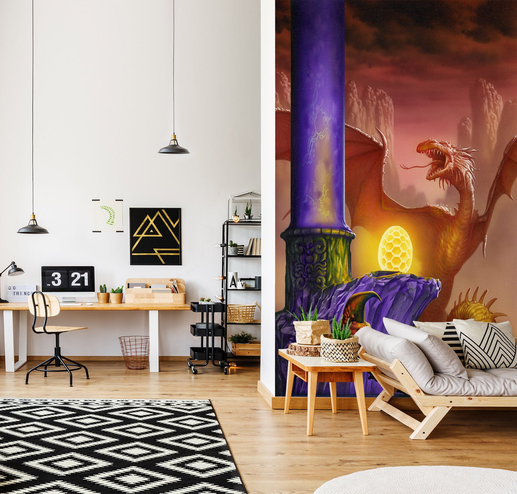 3D Red Dragon Golden Light Egg 7098 Ciruelo Wall Mural Wall Murals