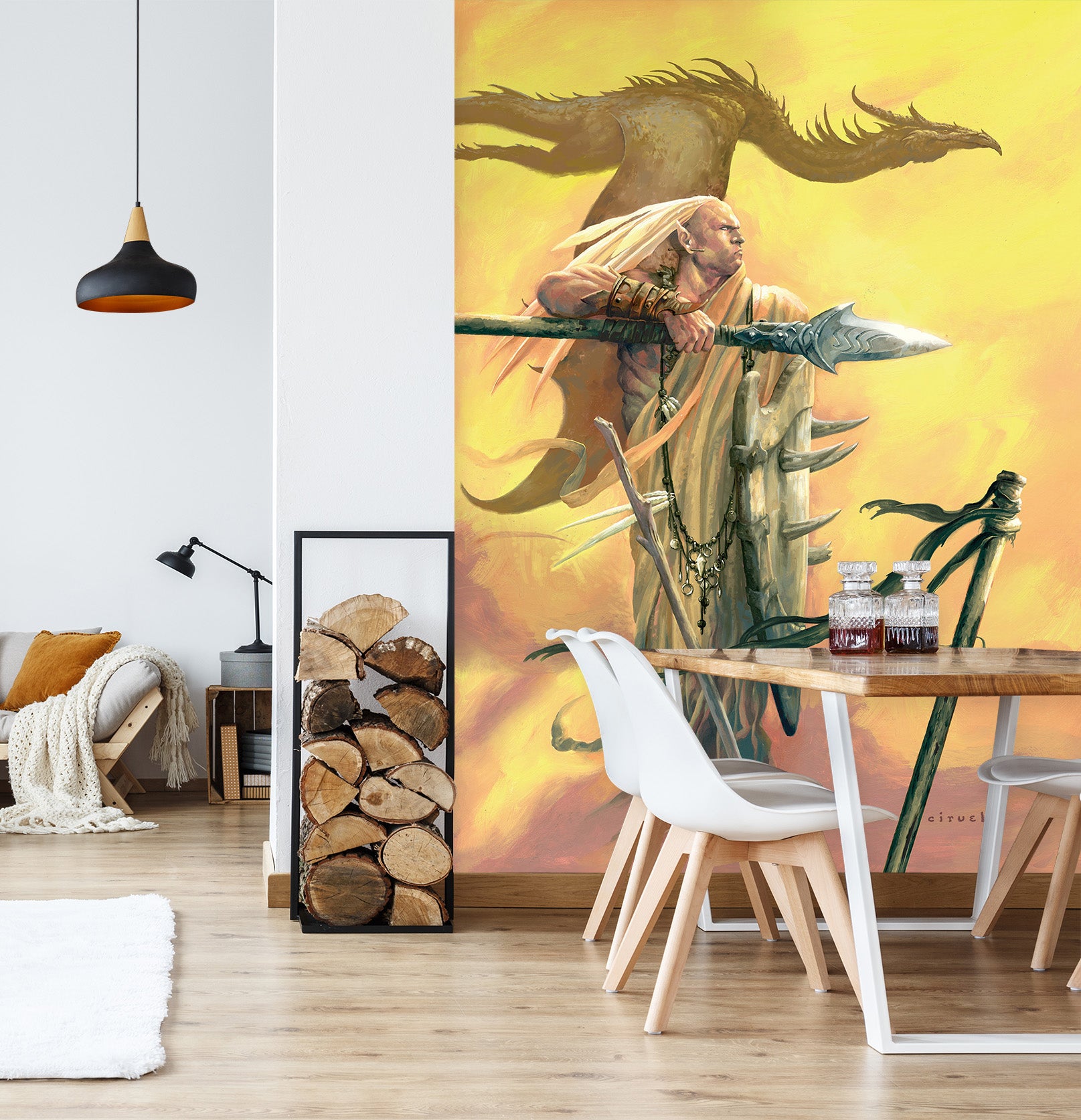 3D Long Hair Sword Dragon 7124 Ciruelo Wall Mural Wall Murals