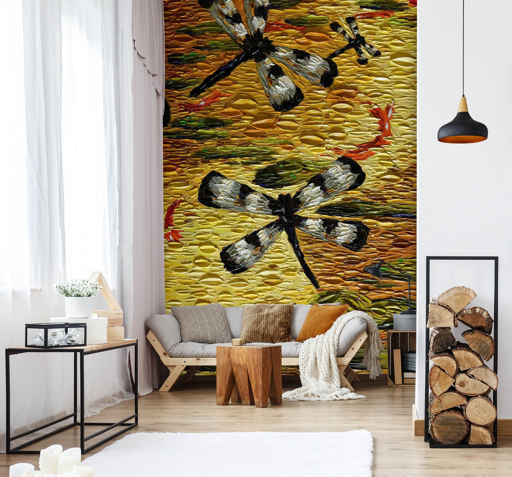 3D Golden Pond Dragonflies 1428 Dena Tollefson Wall Mural Wall Murals