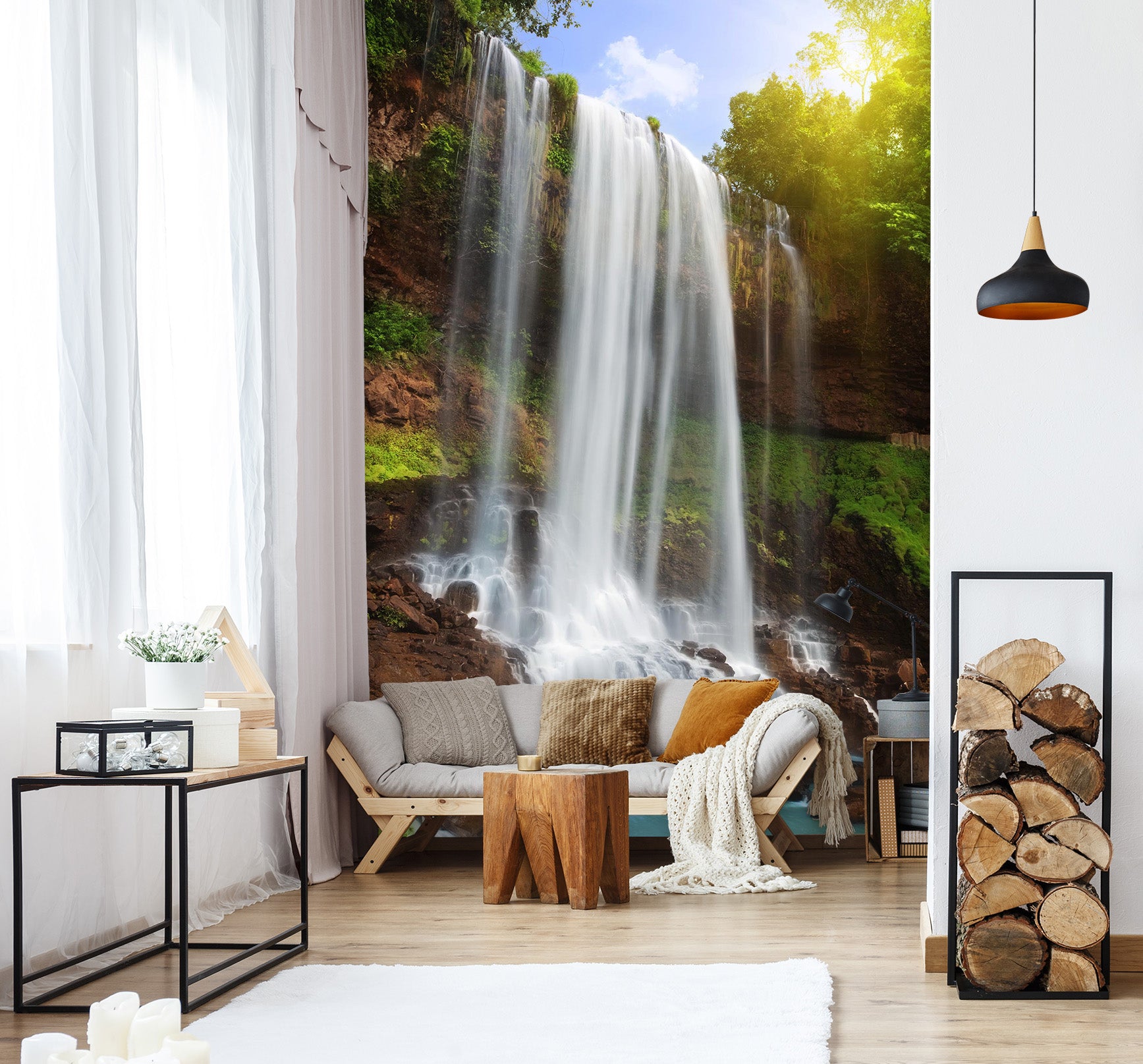 3D Waterfall Sunlight 1550 Wall Murals
