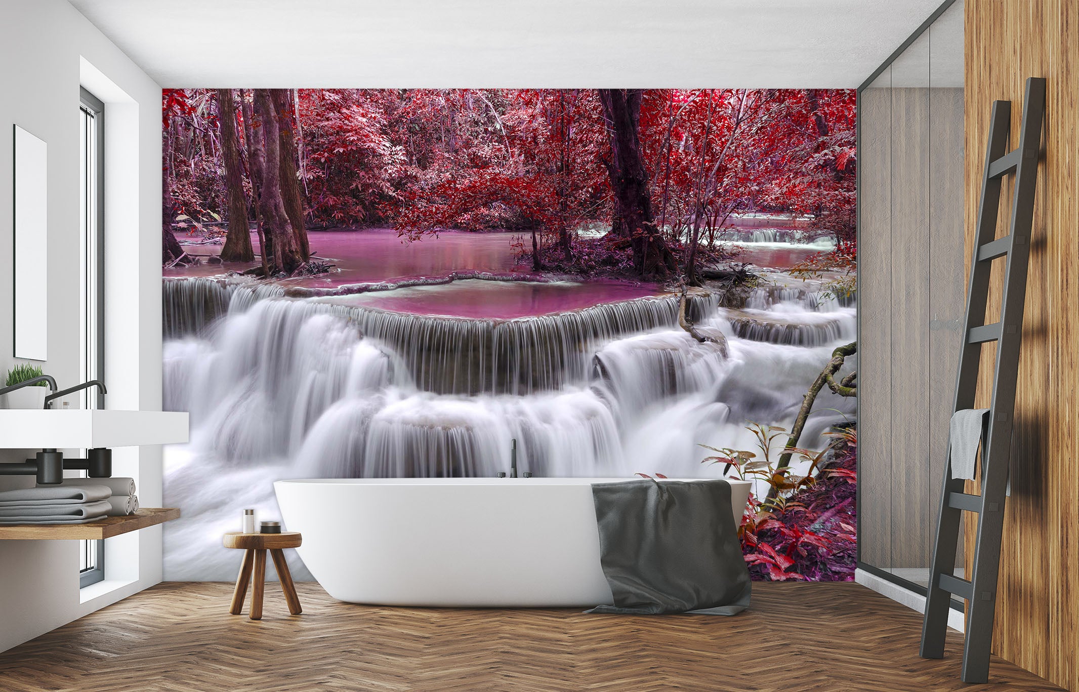 3D Waterfall Red 095 Wall Murals
