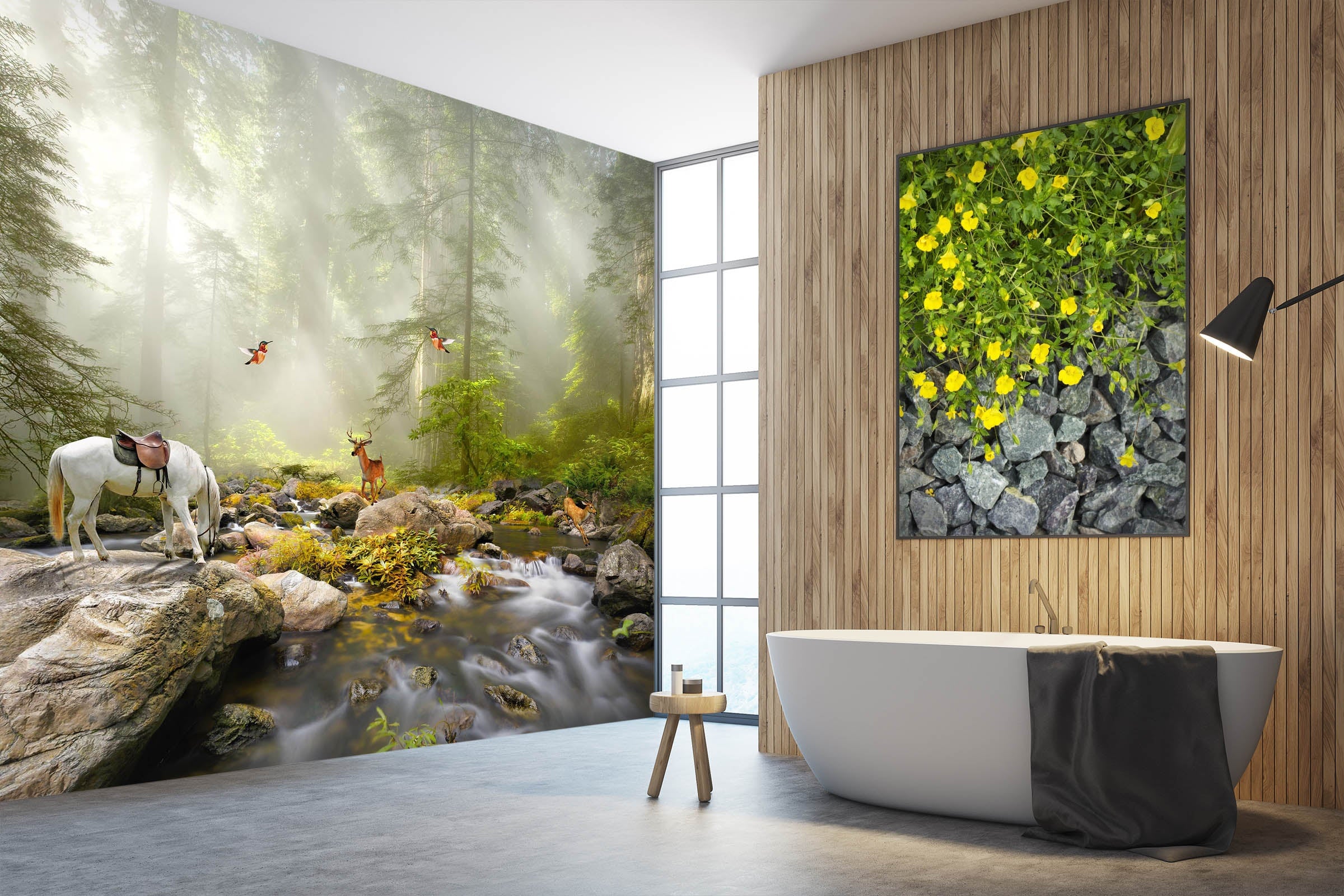 3D River Horse Deer 004 Wall Murals Wallpaper AJ Wallpaper 2