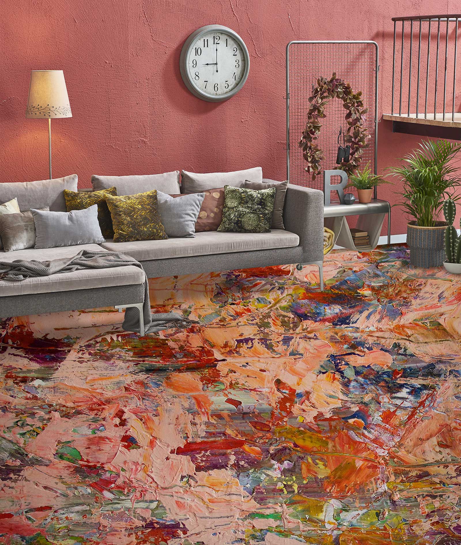 3D Red Paint Pattern 9665 Allan P. Friedlander Floor Mural Wallpaper Murals Self-Adhesive Removable Print Epoxy