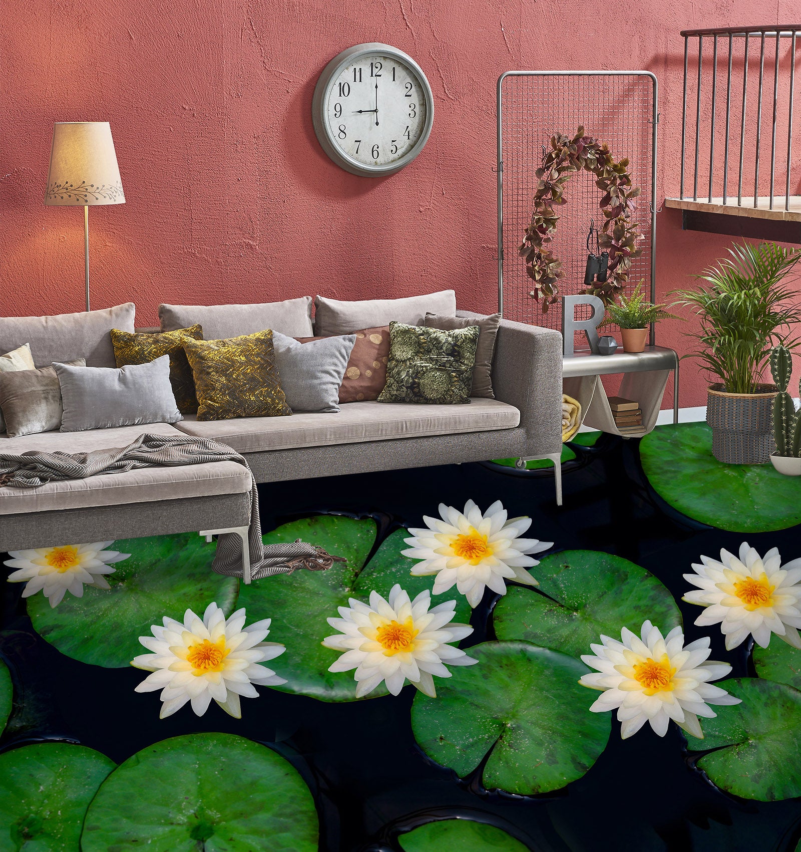 3D White Water Lilies 255 Floor Mural Wallpaper Murals Rug & Mat Print Epoxy waterproof bath floor