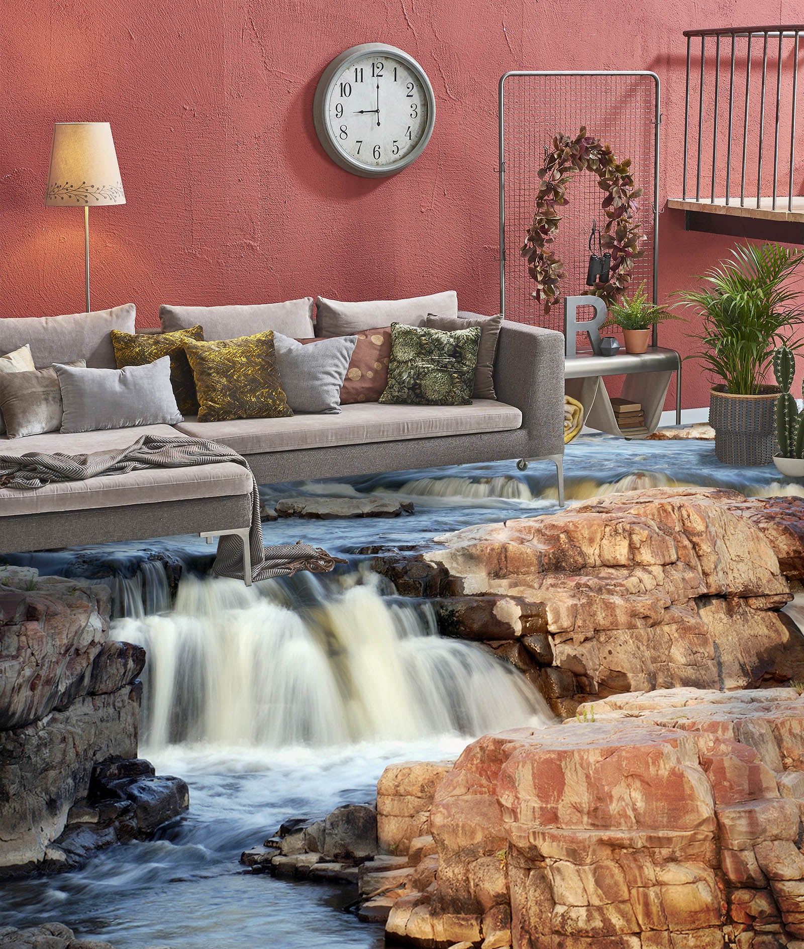 3D Yellowish Waterfall 507 Floor Mural Wallpaper Murals Rug & Mat Print Epoxy waterproof bath floor