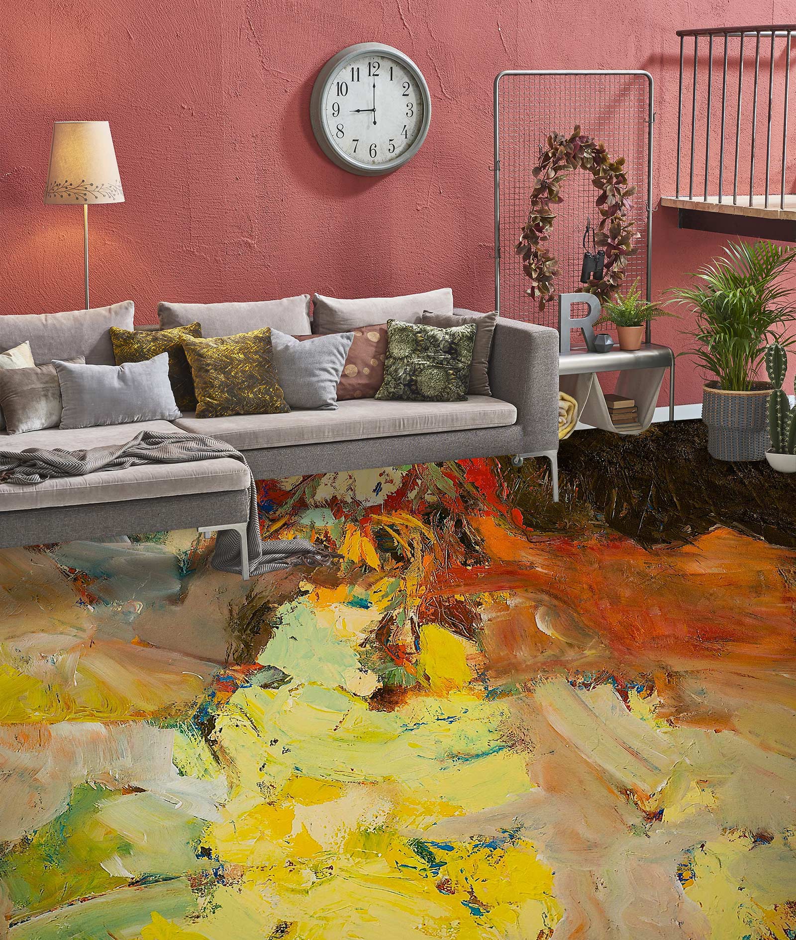 3D Yellow-Red Paint Pattern 9515 Allan P. Friedlander Floor Mural Wallpaper Murals Self-Adhesive Removable Print Epoxy