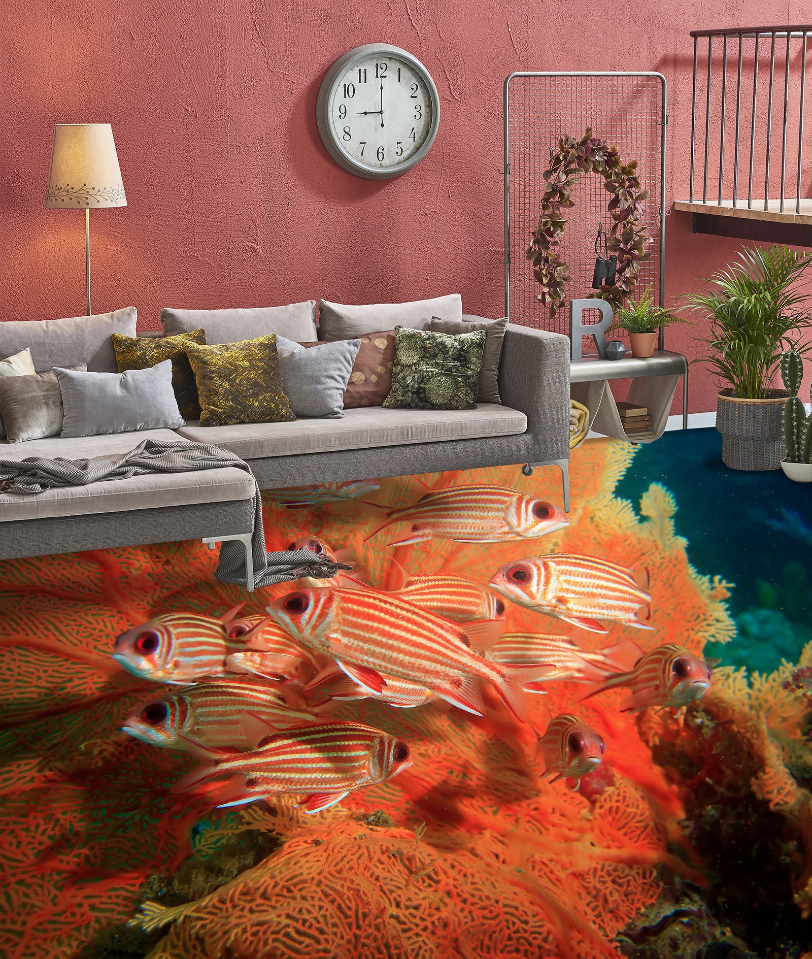 3D Red Striped Fish 610 Floor Mural Wallpaper Murals Rug & Mat Print Epoxy waterproof bath floor