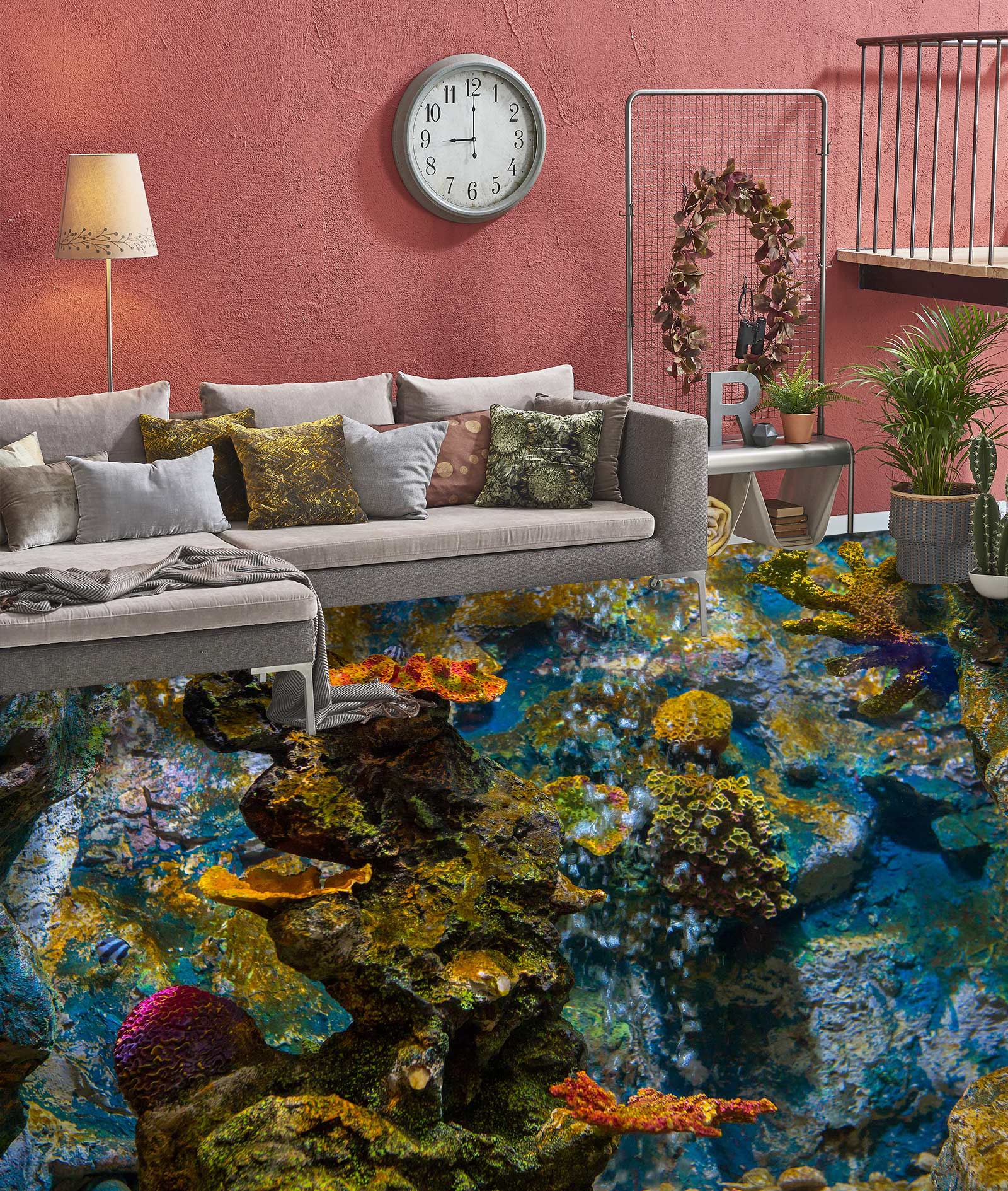 3D Dark Green Coral 092 Floor Mural Wallpaper Murals Rug & Mat Print Epoxy waterproof bath floor