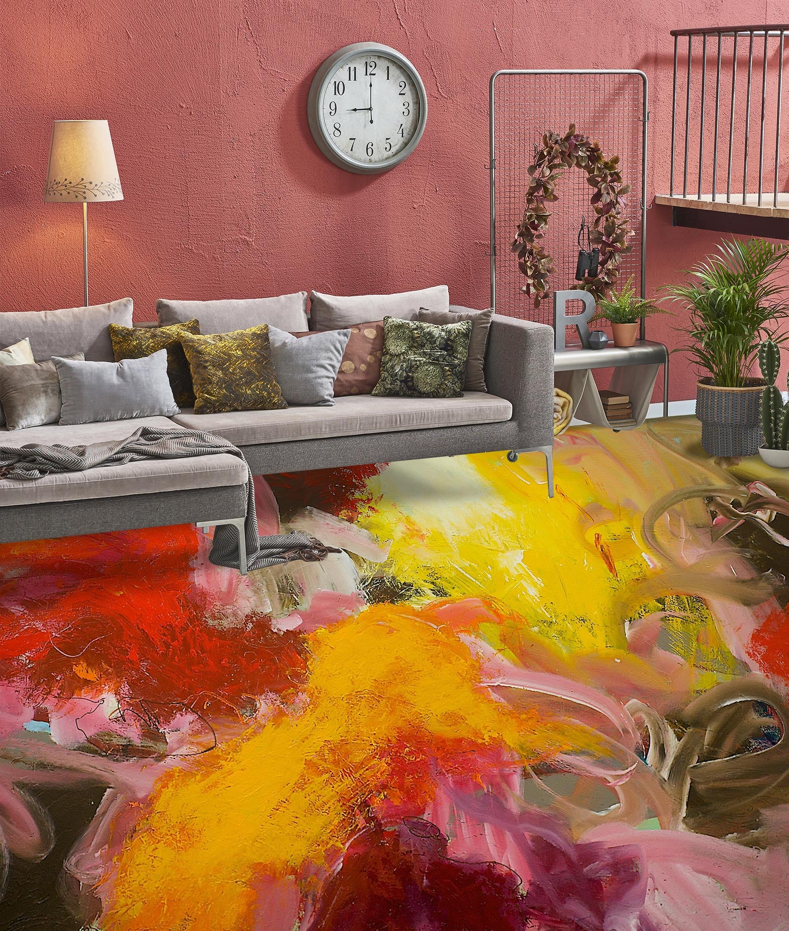 3D Yellow Red Pattern 9567 Allan P. Friedlander Floor Mural Wallpaper Murals Self-Adhesive Removable Print Epoxy