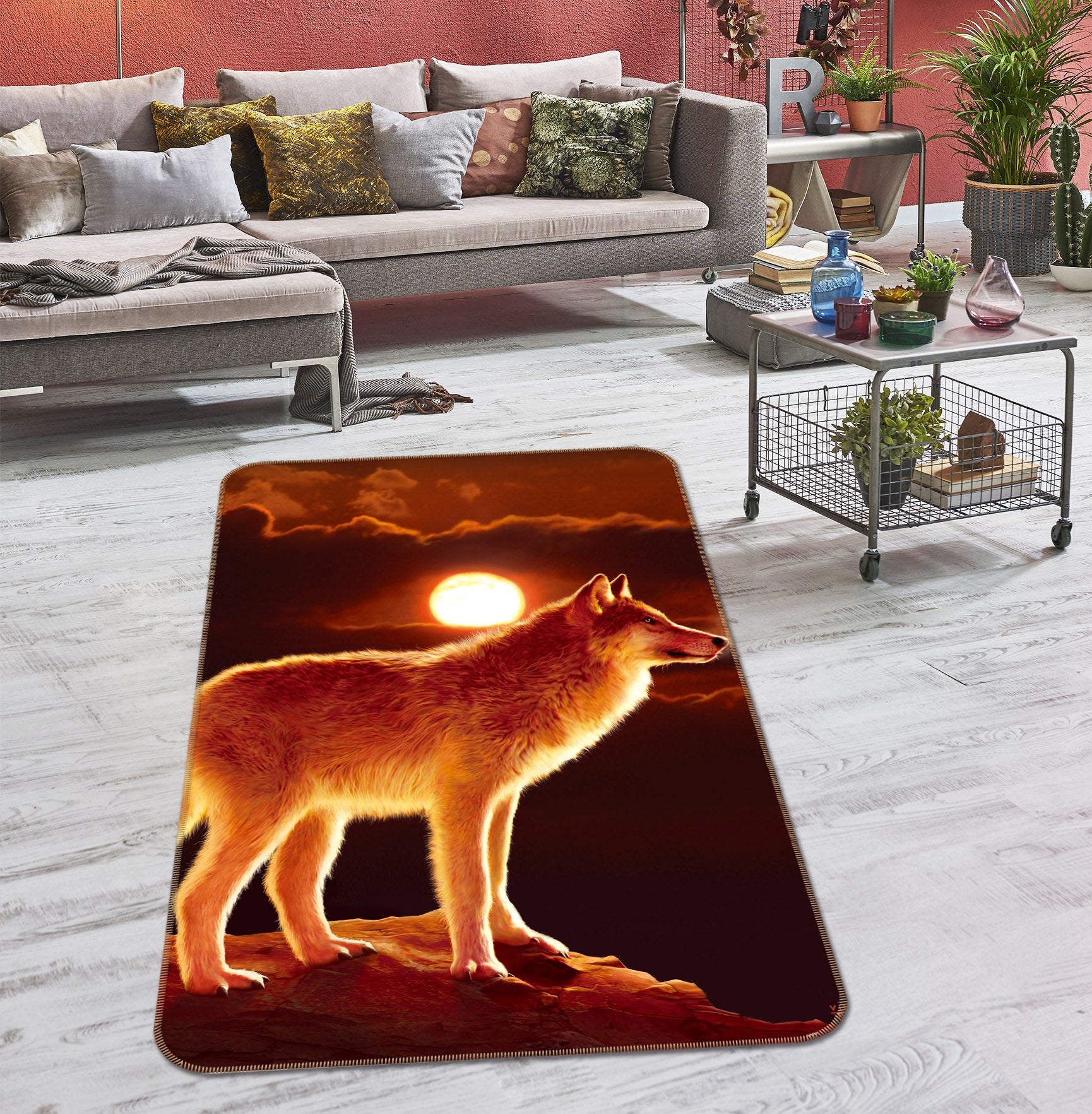 3D Sunset Wolf 1078 Vincent Hie Rug Non Slip Rug Mat