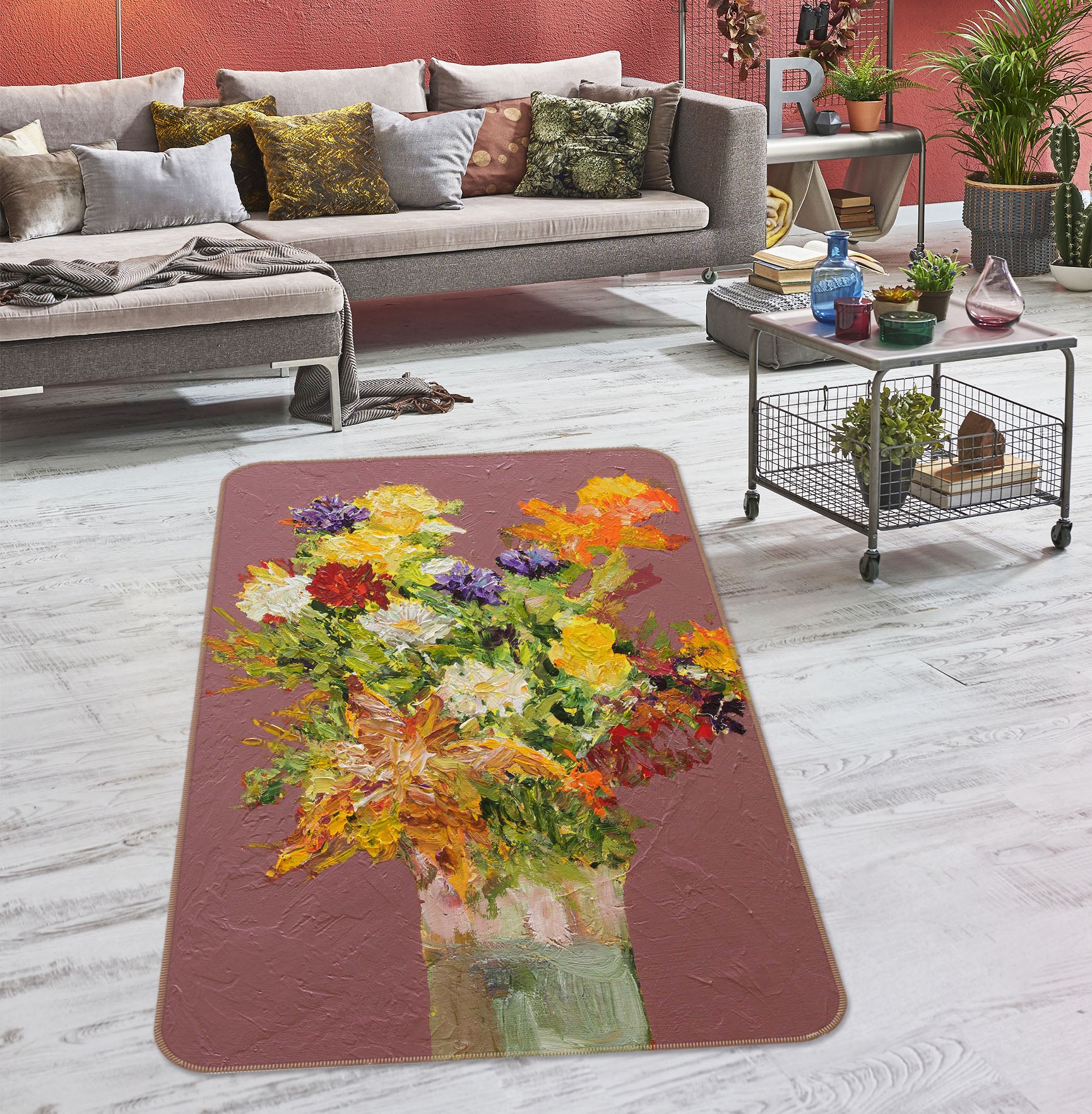 3D Color Flowers 3003 Allan P. Friedlander Rug Non Slip Rug Mat