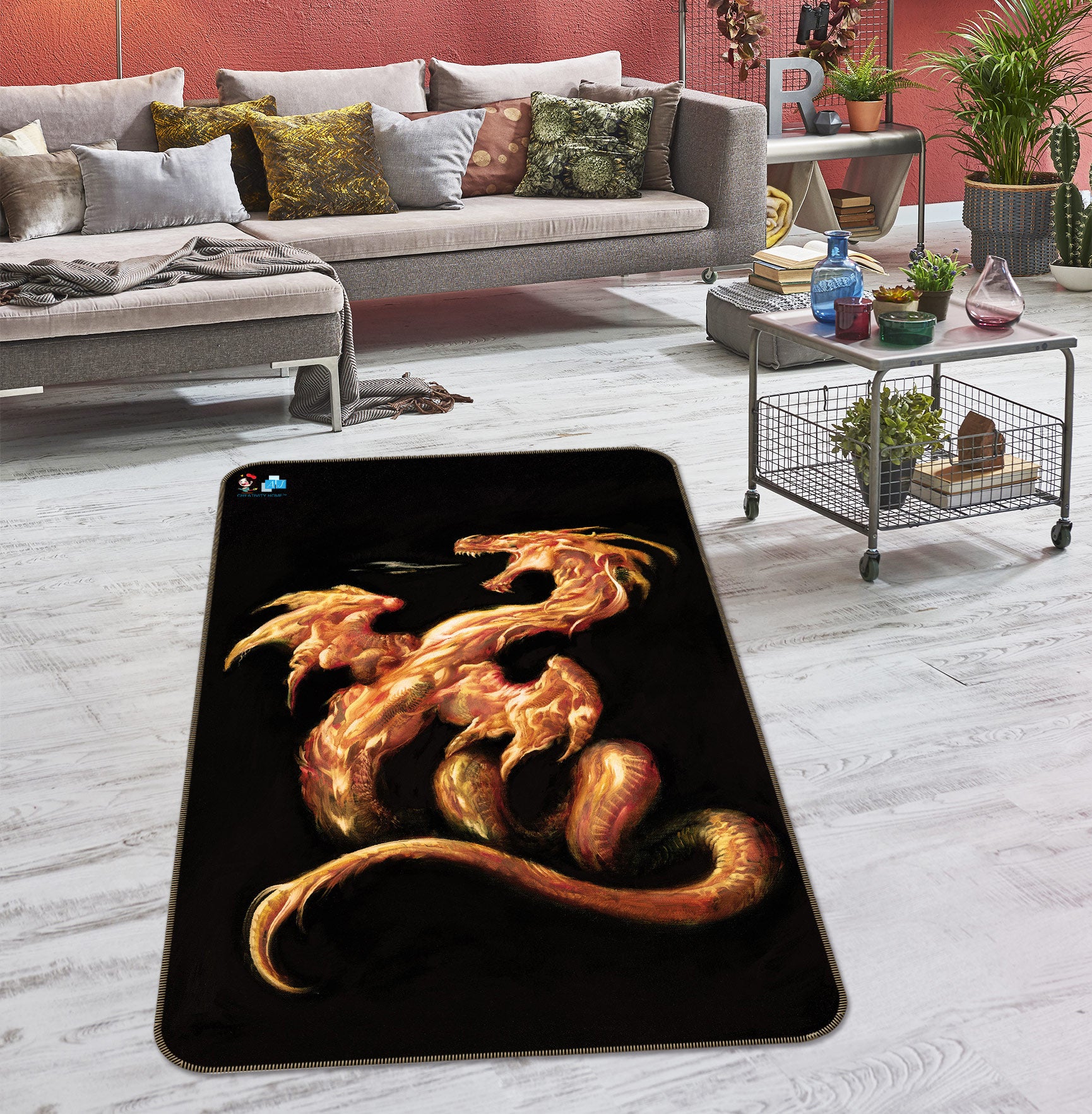 3D Golden Dragon 6036 Ciruelo Rug Non Slip Rug Mat