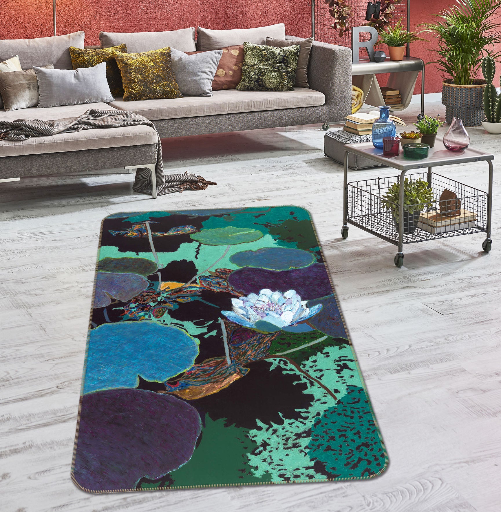3D Summer Lotus Pond 3009 Allan P. Friedlander Rug Non Slip Rug Mat