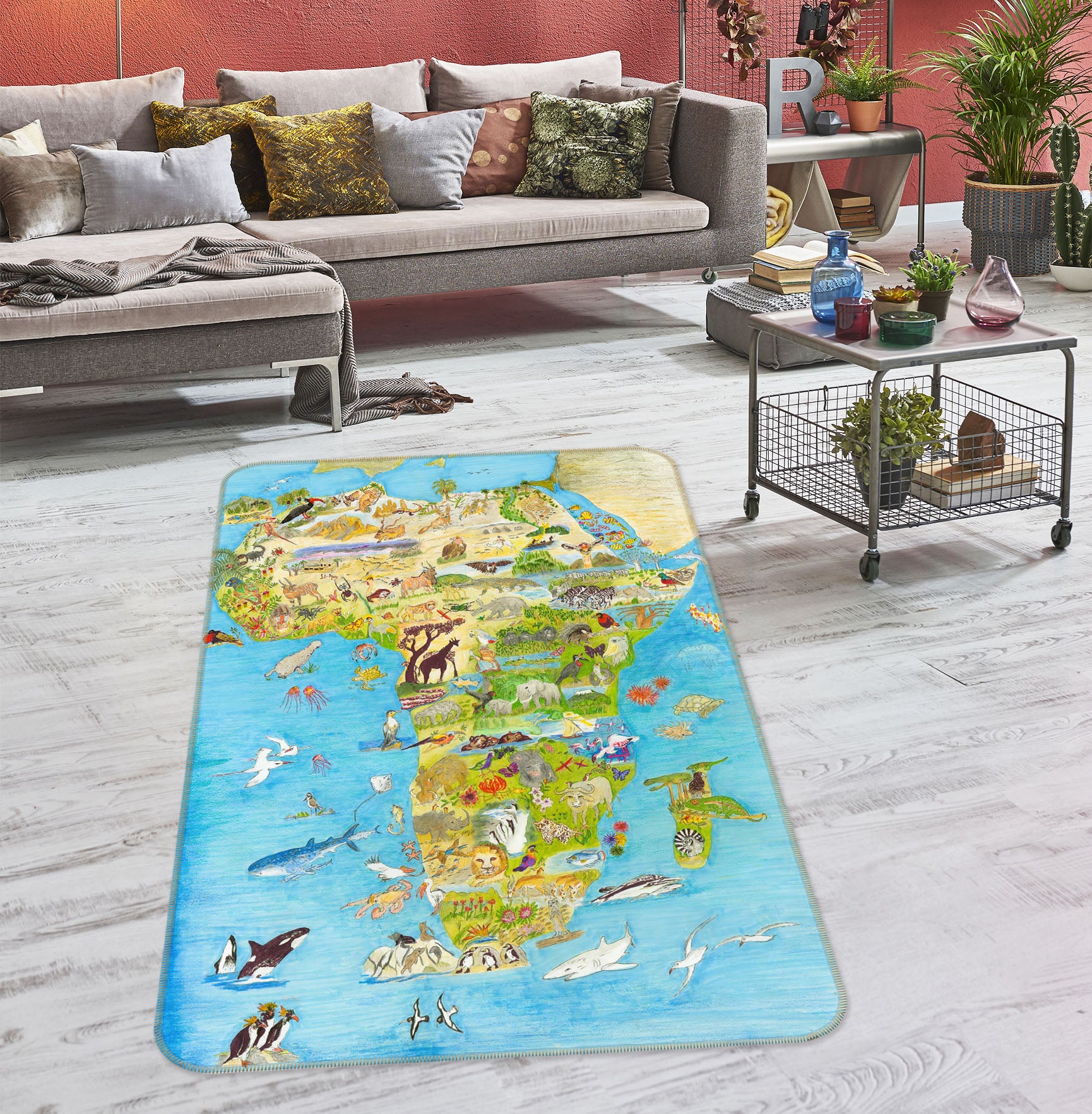 3D Animal Atlas 1516 Michael Sewell Rug Non Slip Rug Mat