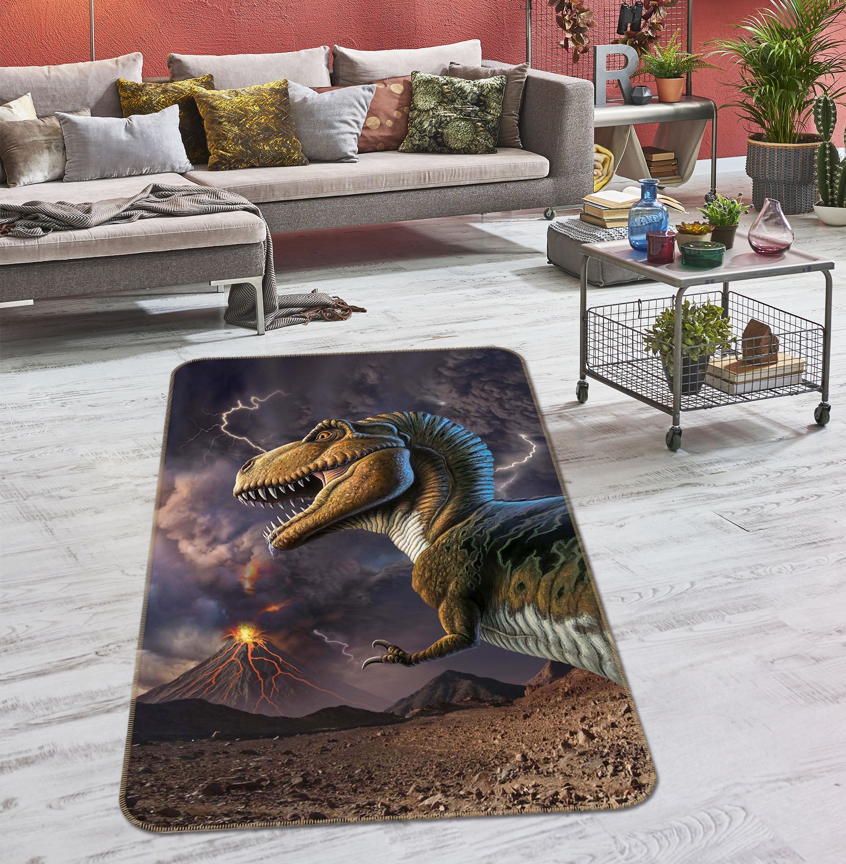 3D Dinosaur Storm 1077 Jerry LoFaro Rug Non Slip Rug Mat