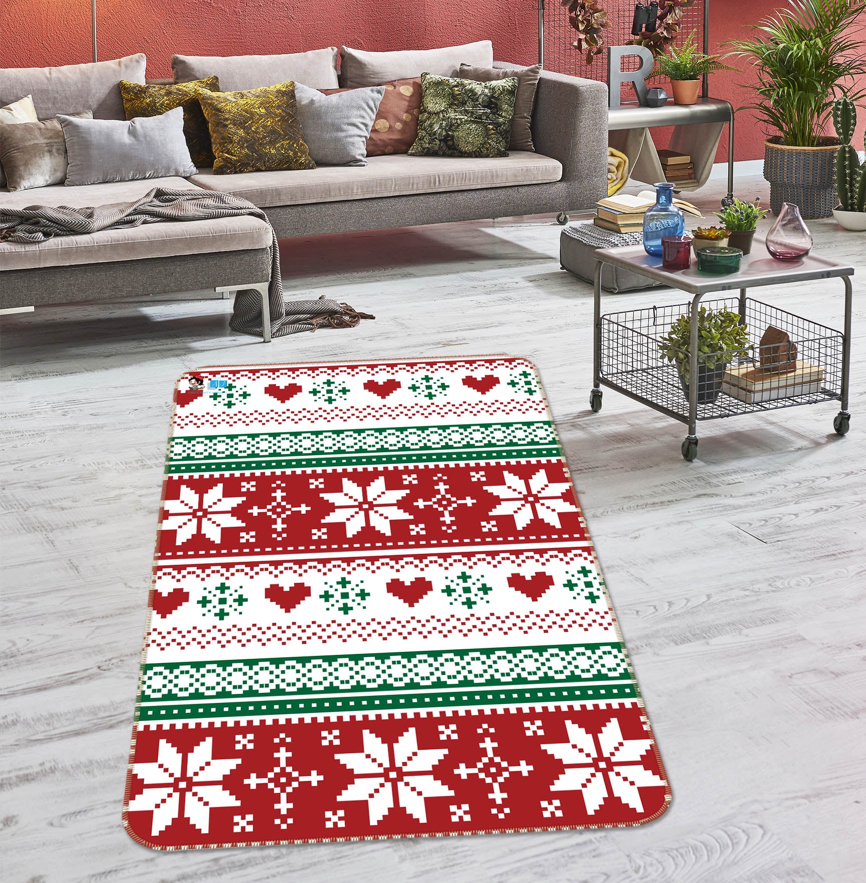 3D Snowflake Pattern 57044 Christmas Non Slip Rug Mat Xmas