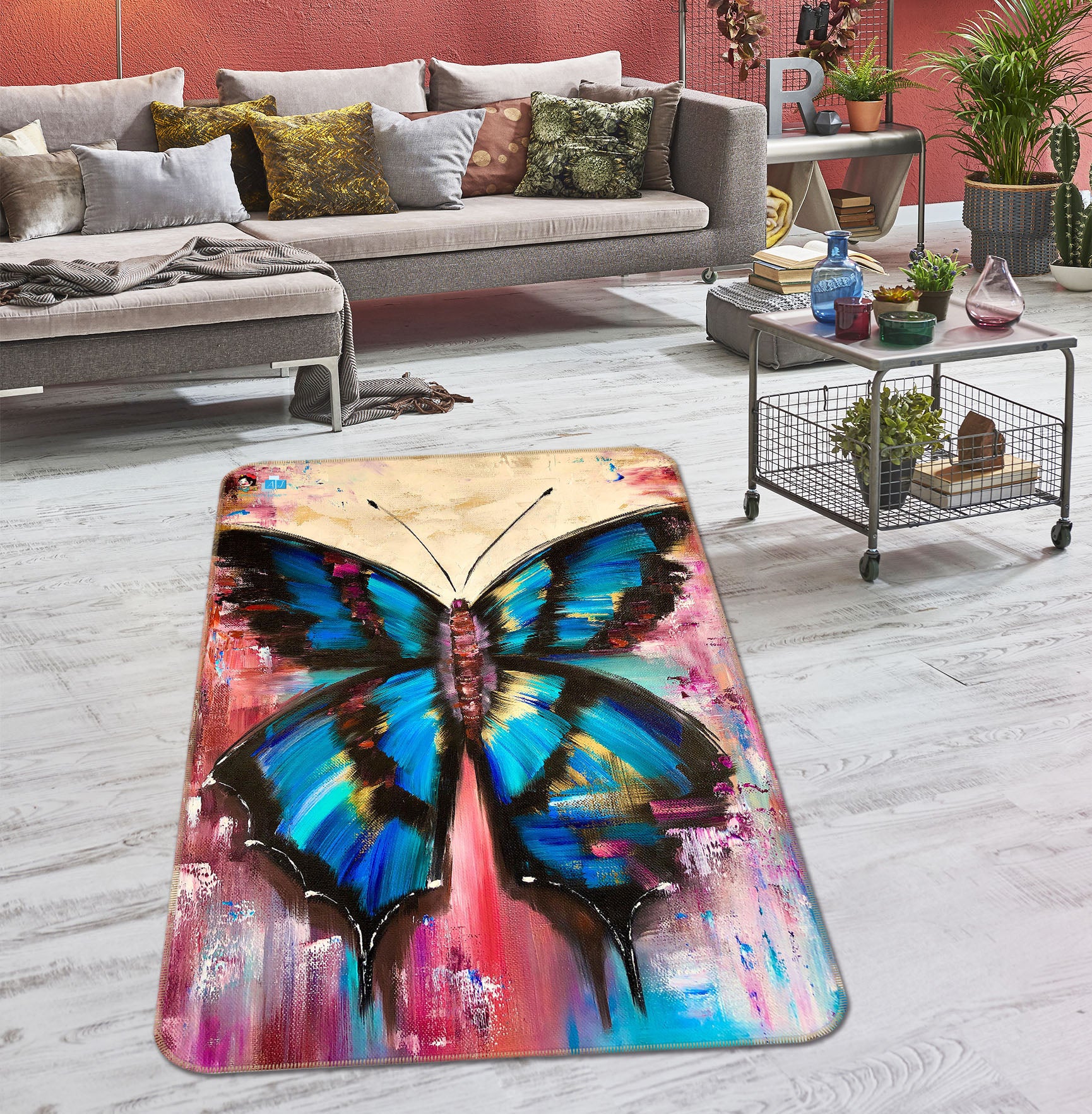 3D Blue Butterfly 1309 Skromova Marina Rug Non Slip Rug Mat