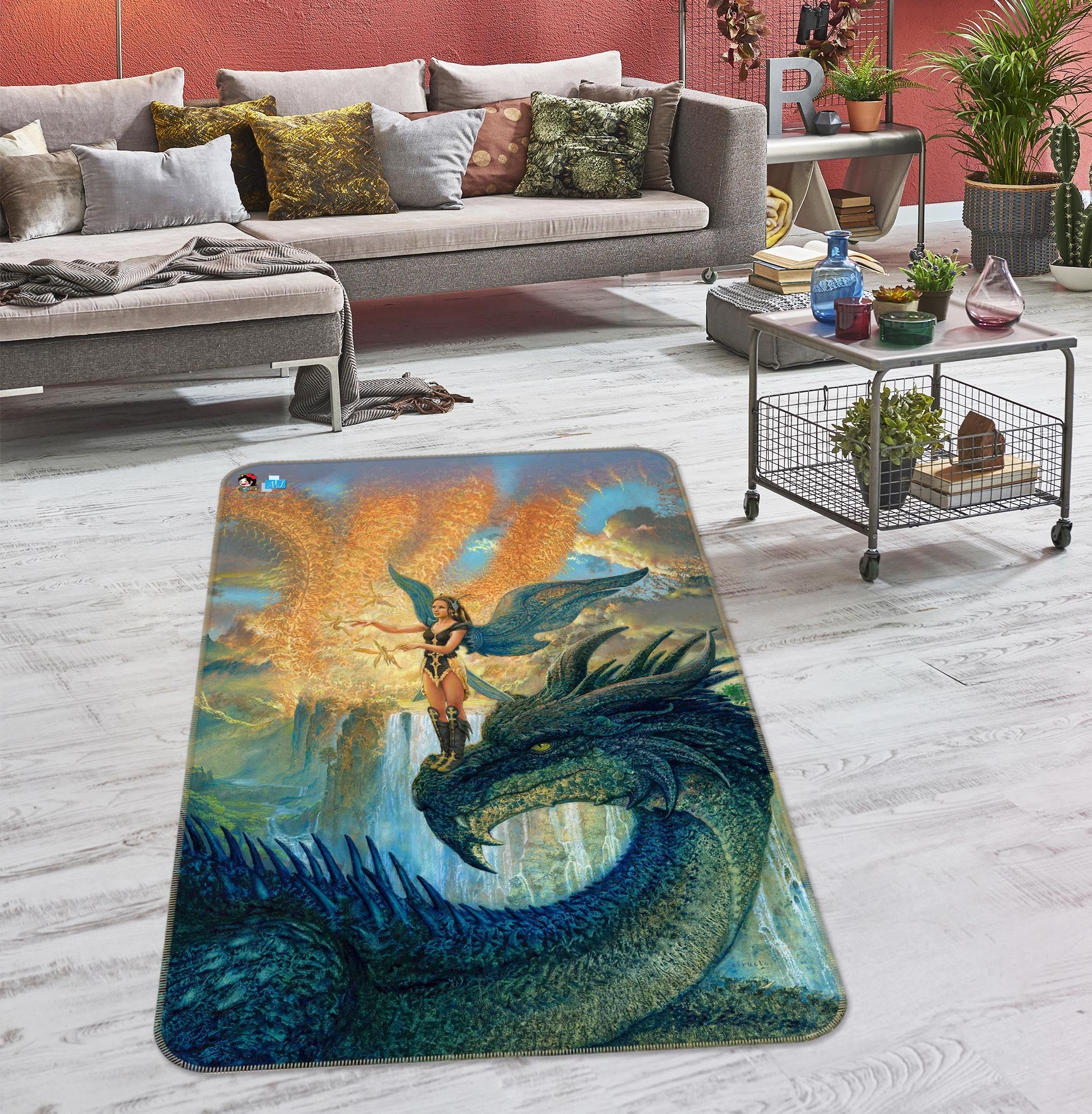 3D Dragon Elf Girl 6050 Ciruelo Rug Non Slip Rug Mat