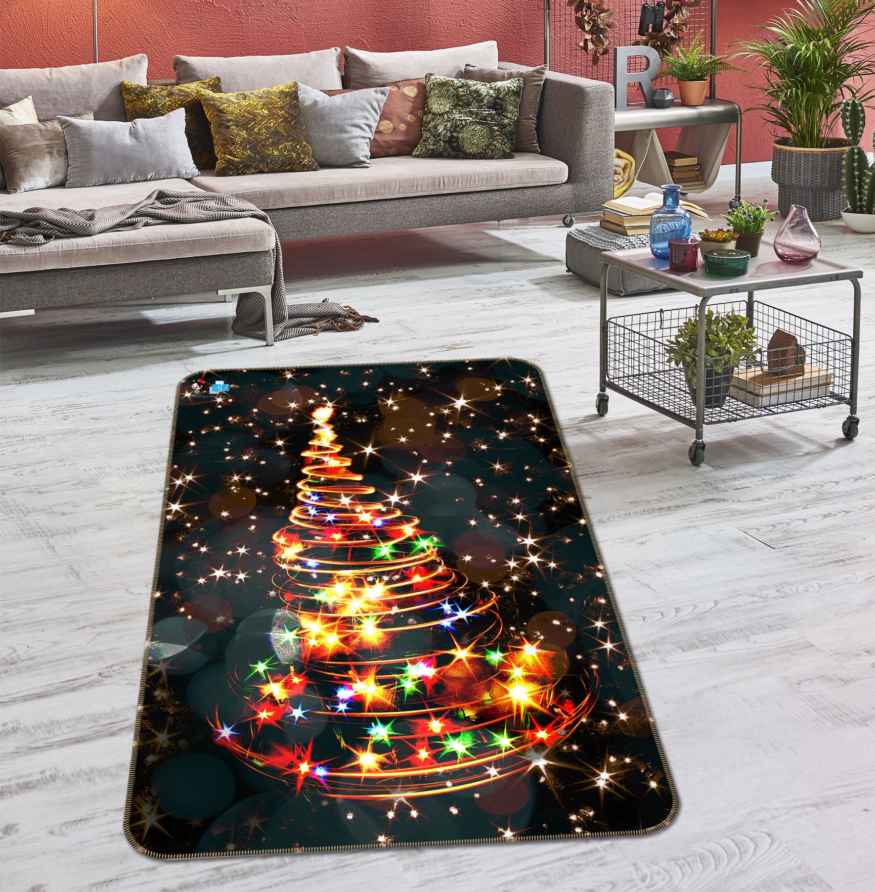 3D Color Star Tree 57038 Christmas Non Slip Rug Mat Xmas