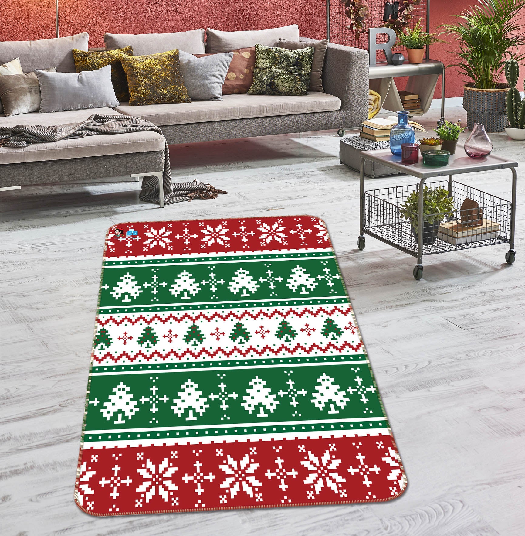 3D Tree Snowflake Pattern 57046 Christmas Non Slip Rug Mat Xmas