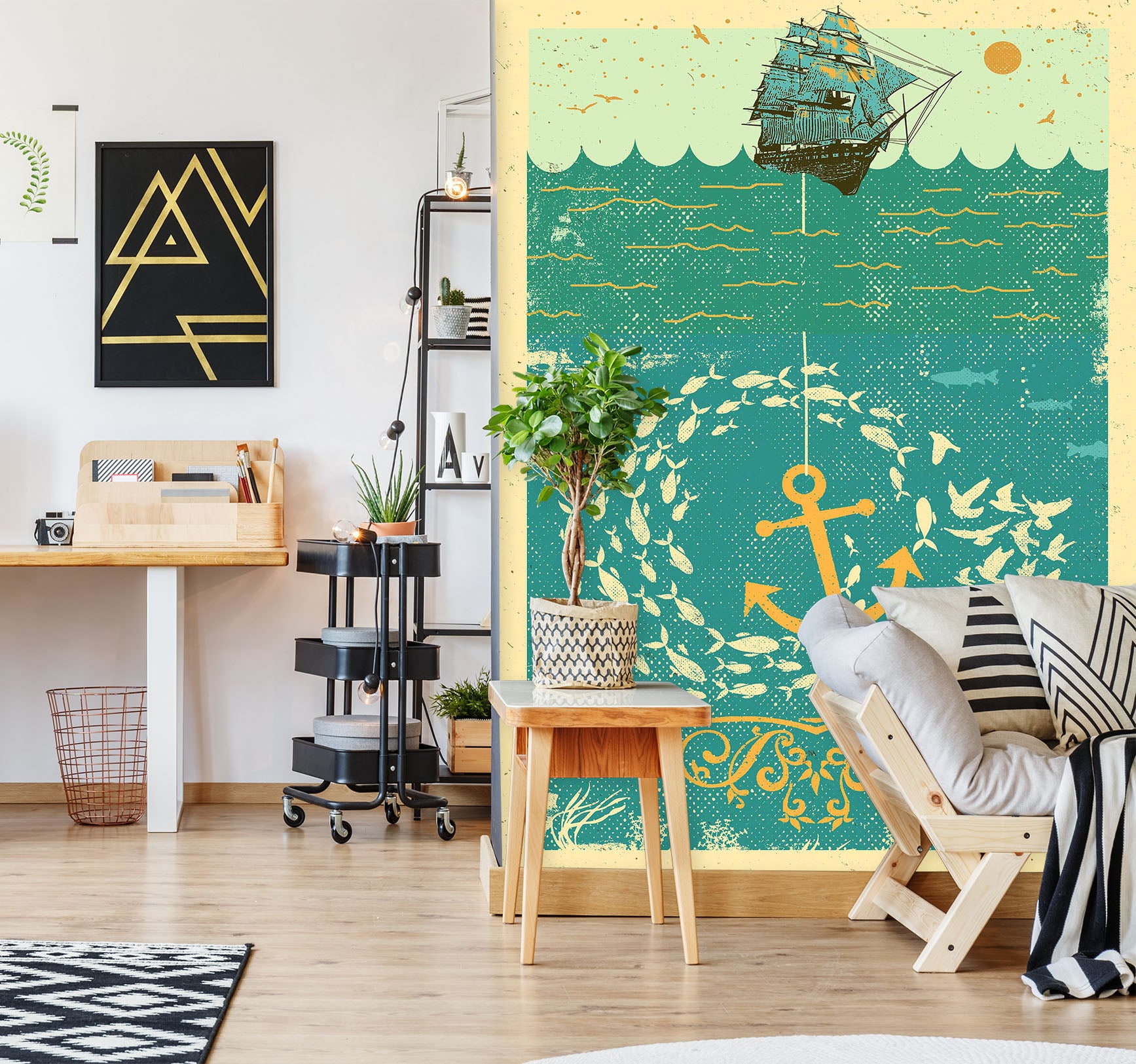 3D Golden Anchor 1406 Showdeer Wall Mural Wall Murals