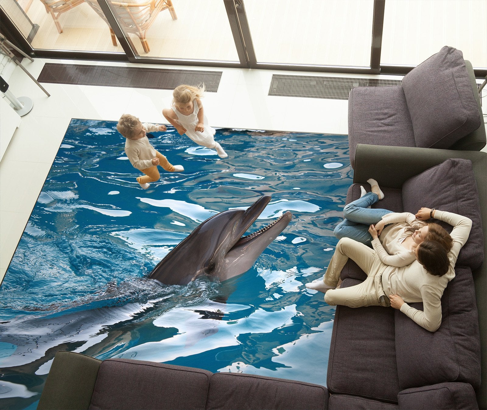 3D Dolphin Feeding 182 Floor Mural Wallpaper AJ Wallpaper 2