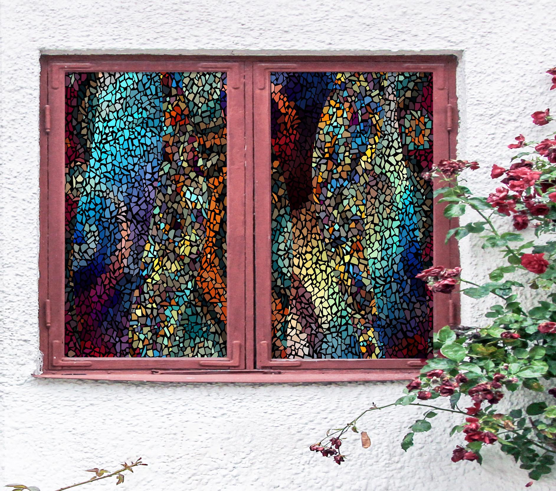 3D Colored Debris 351 Window Film Print Sticker Cling Stained Glass UV Block
