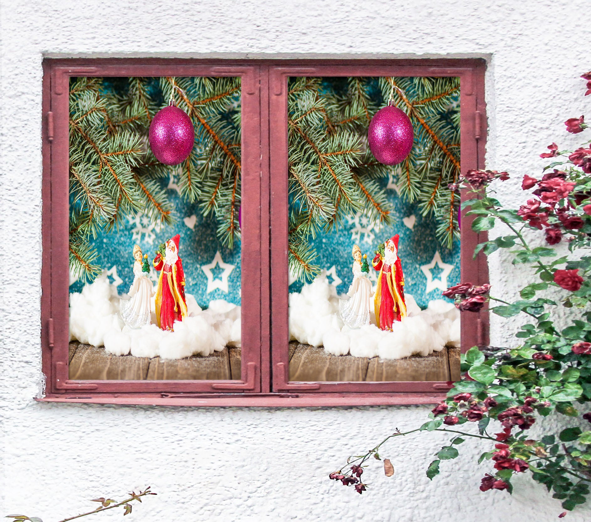 3D Santa Claus Ornaments 30059 Christmas Window Film Print Sticker Cling Stained Glass Xmas