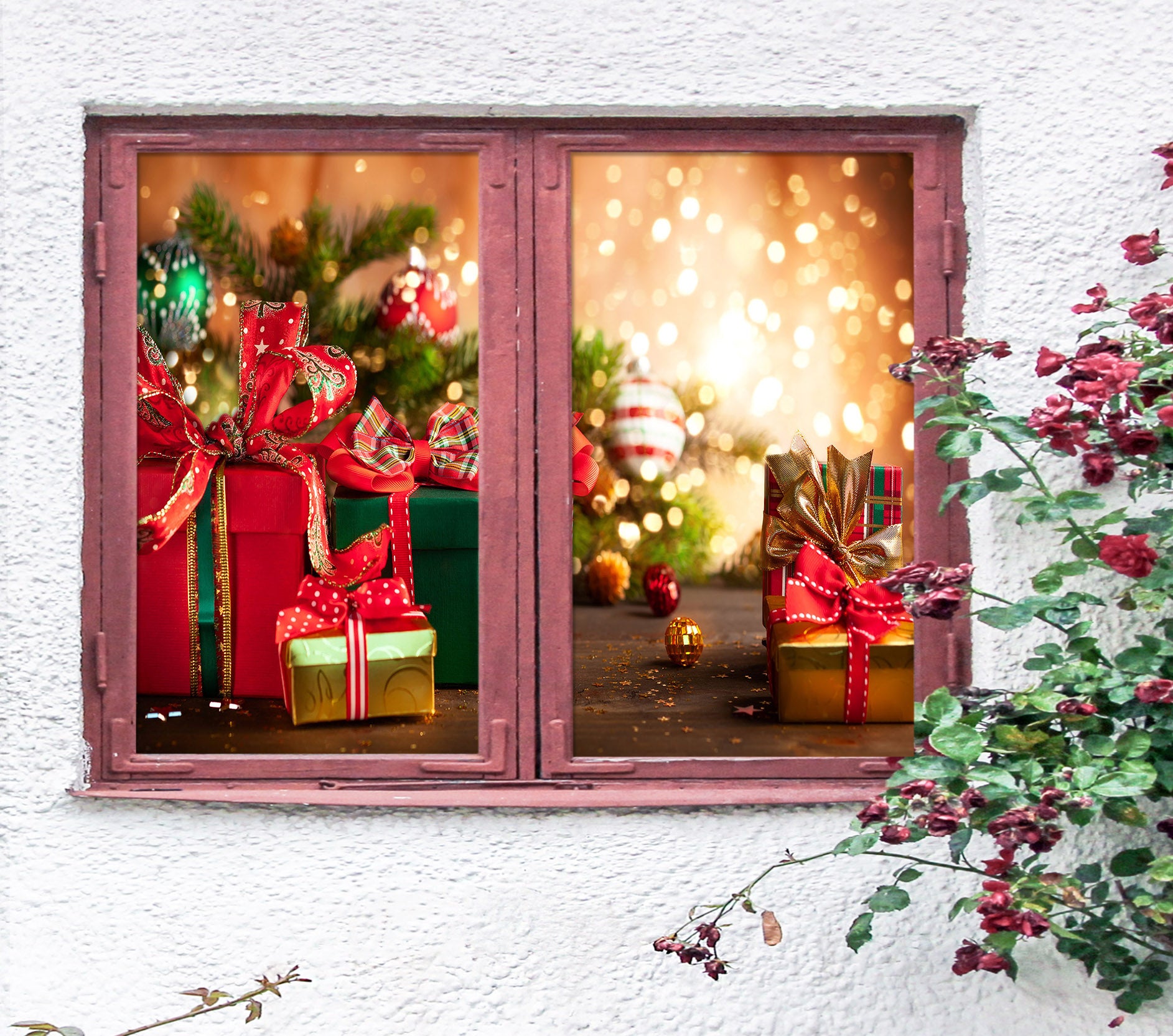 3D Gift 30084 Christmas Window Film Print Sticker Cling Stained Glass Xmas