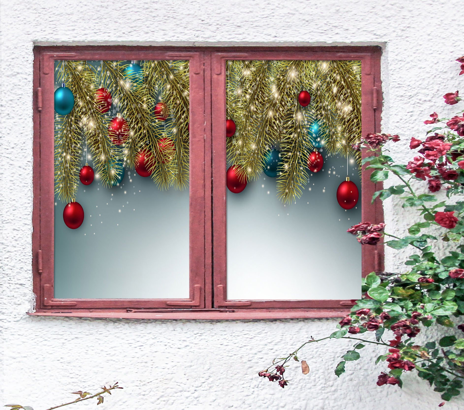 3D Red Blue Balls Branches 31071 Christmas Window Film Print Sticker Cling Stained Glass Xmas