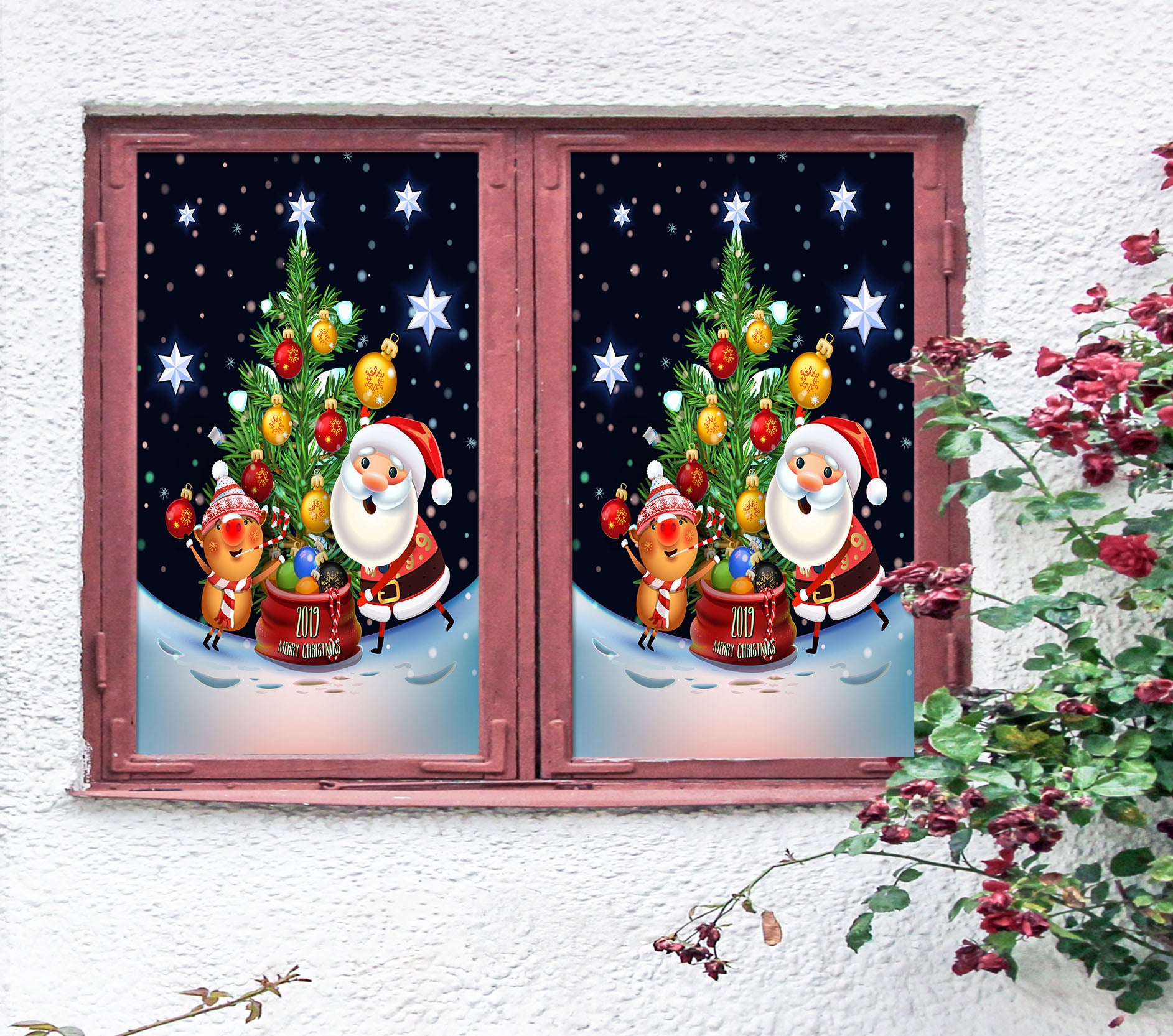 3D Santa Tree Deer 31065 Christmas Window Film Print Sticker Cling Stained Glass Xmas