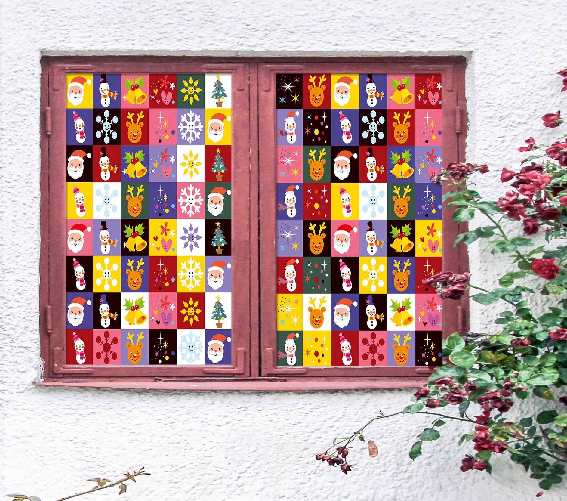 3D Color Square Snowflake 30001 Christmas Window Film Print Sticker Cling Stained Glass Xmas