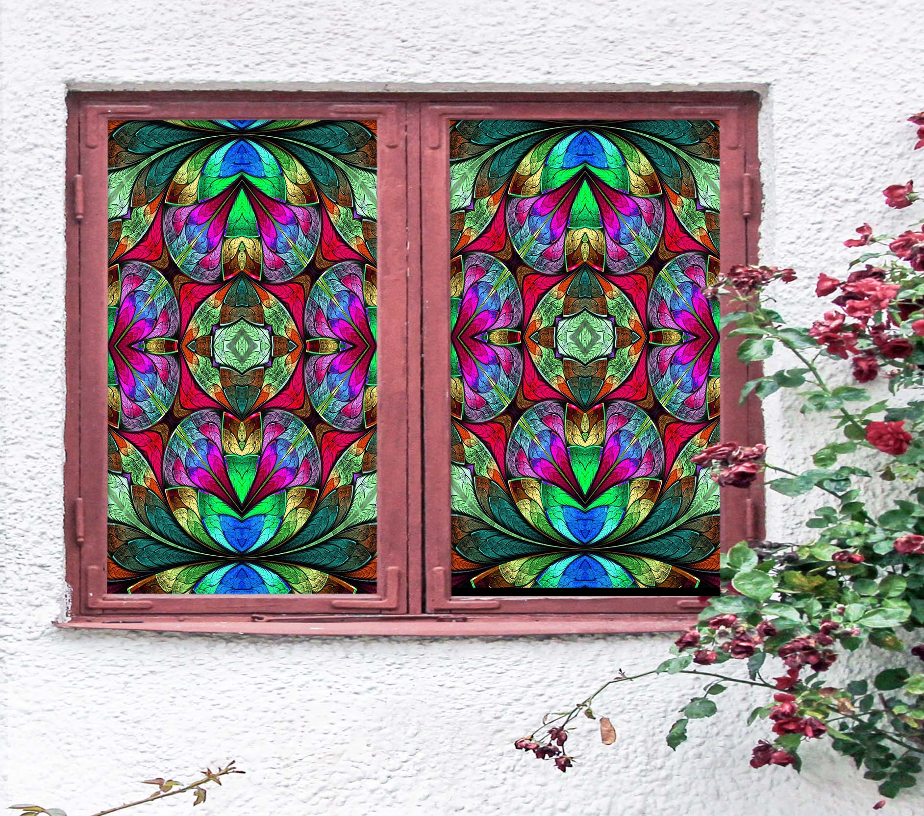 3D Round Flower 032 Window Film Print Sticker Cling Stained Glass UV Block