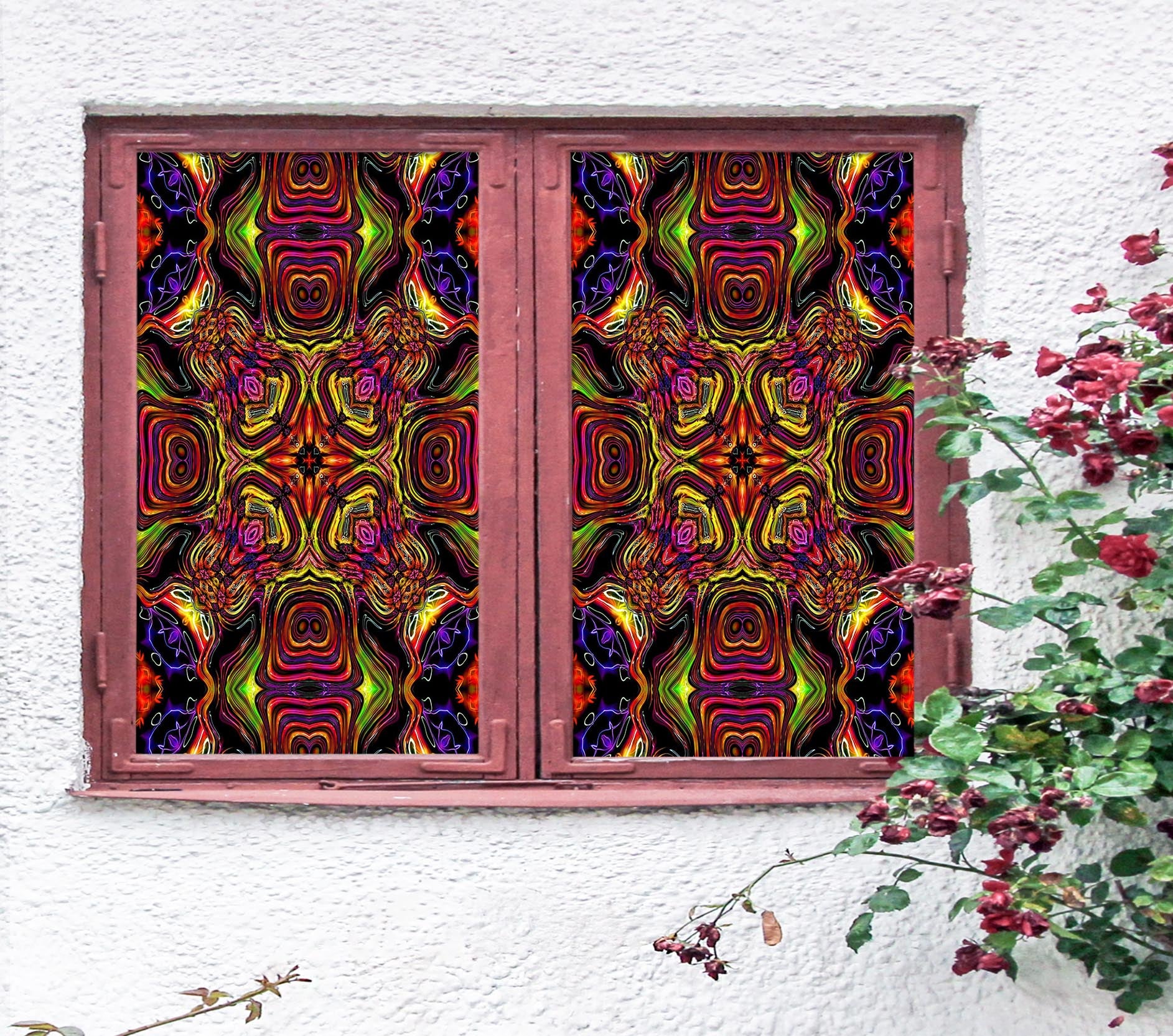 3D Red Art Pattern 191 Window Film Print Sticker Cling Stained Glass UV Block